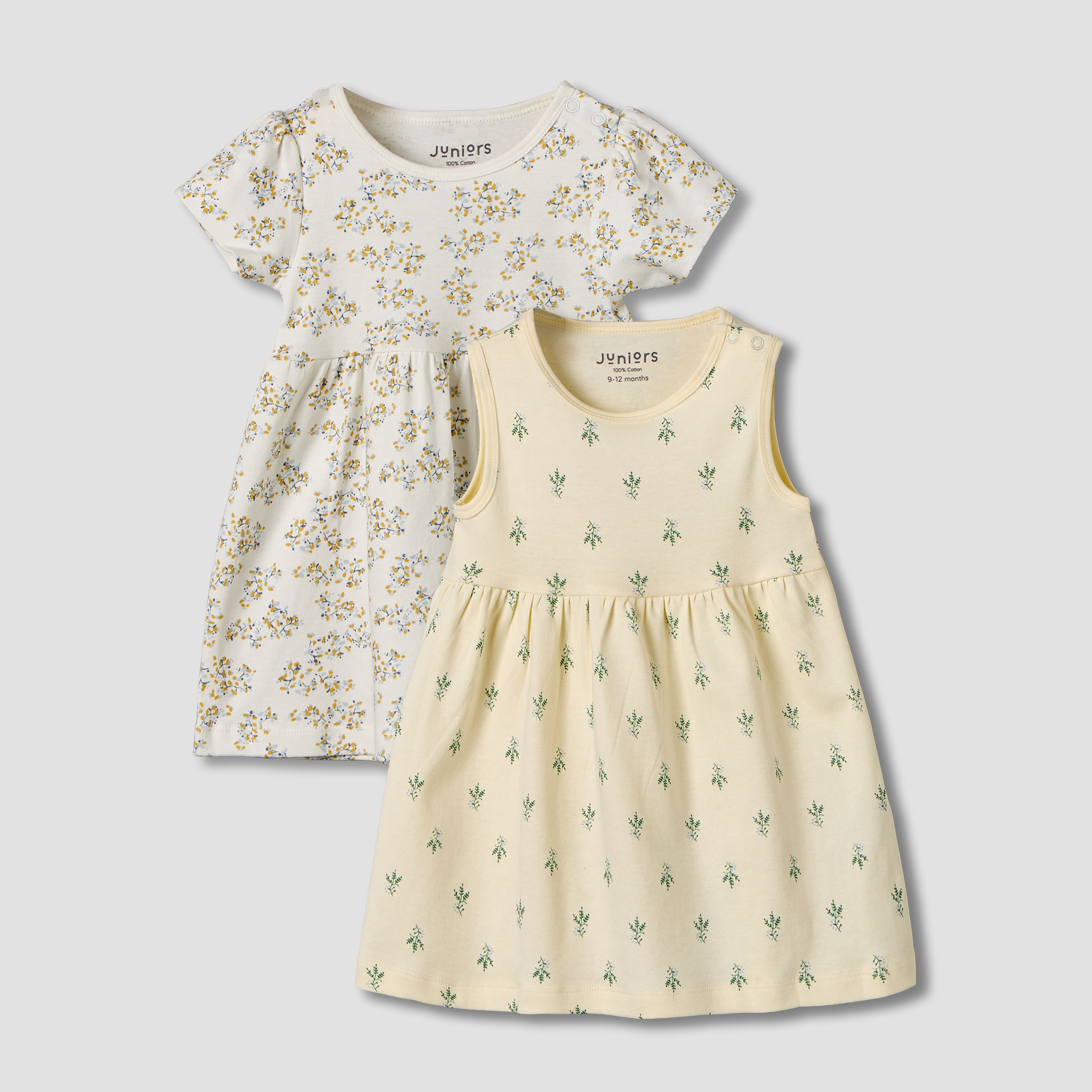 Pack of 2 Juniors Round Neck A-line Dress with Print-baby-girls-clothing-multipacks-image-1