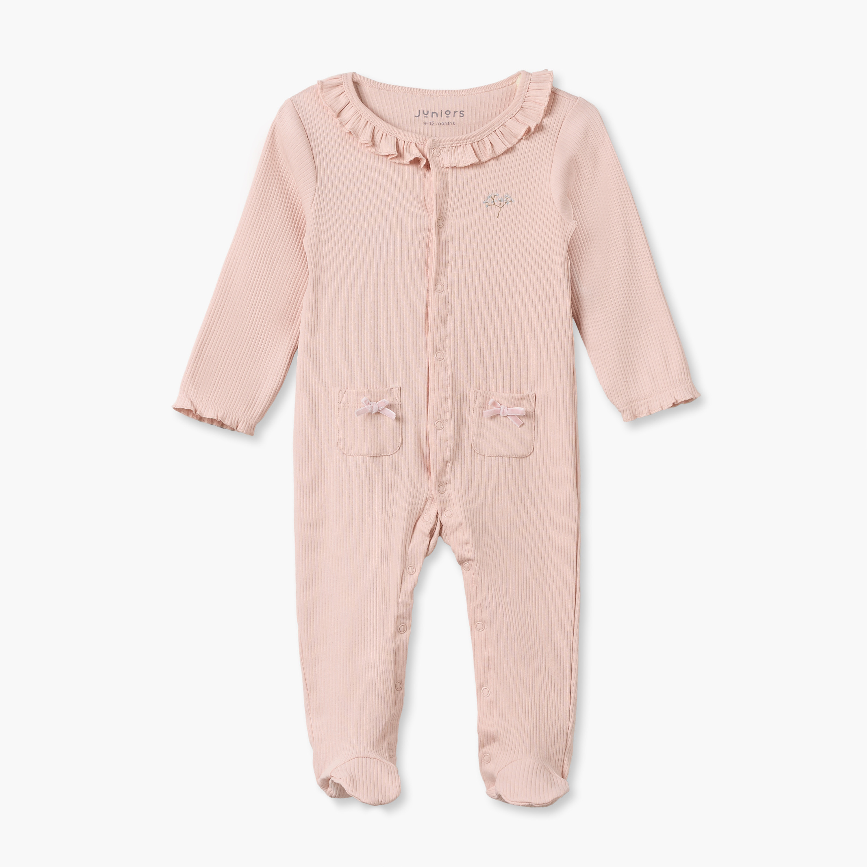 Juniors Cotton Crew Neck Long Sleeves Sleepsuit with Snap Button Closure-baby-girls-clothing-nightwear-sleepsuits-image-1