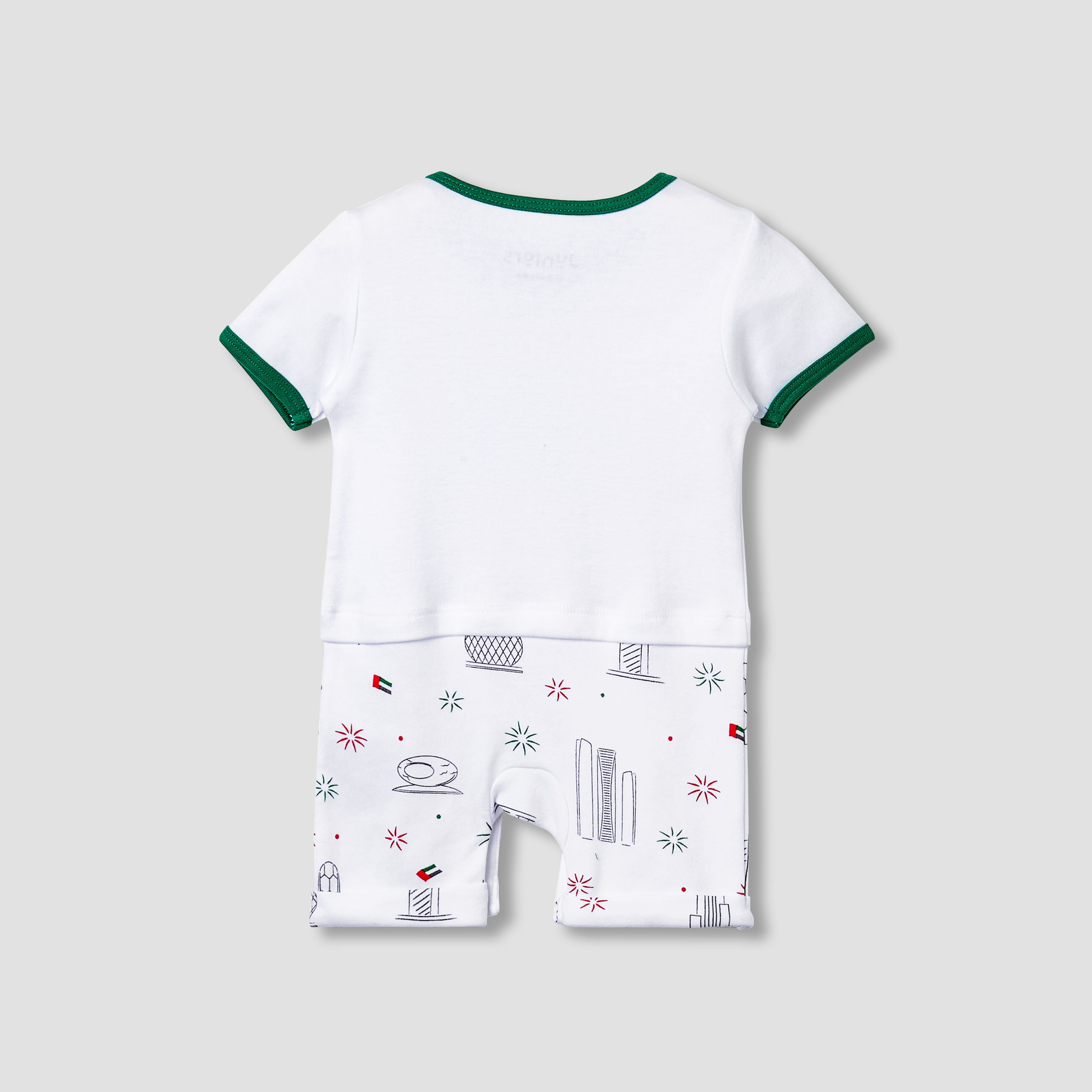 Juniors Crew Neck Short Sleeves Romper with UAE National Day Print-baby-boys-clothing-rompers-image-2