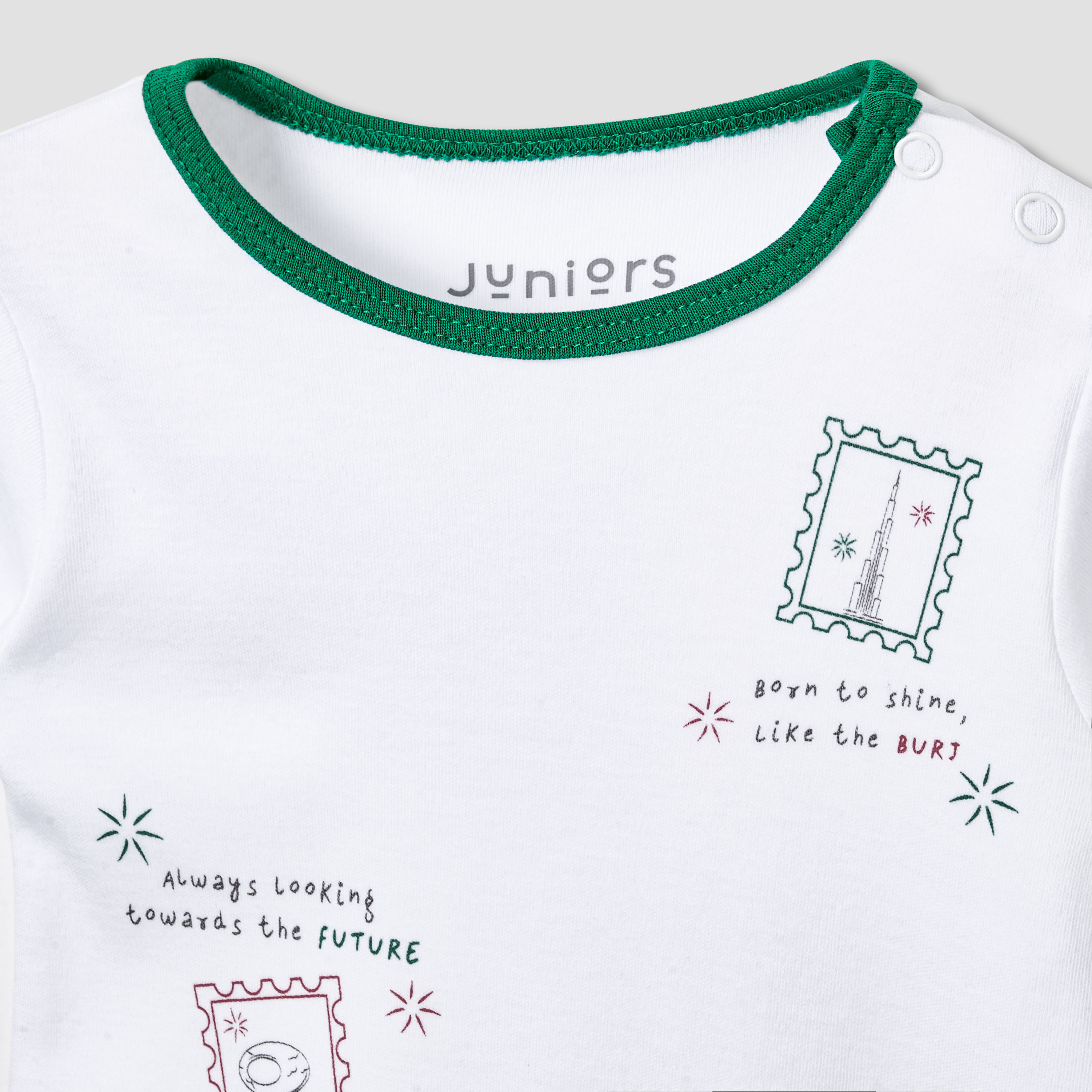Juniors Crew Neck Short Sleeves Romper with UAE National Day Print-baby-boys-clothing-rompers-image-3