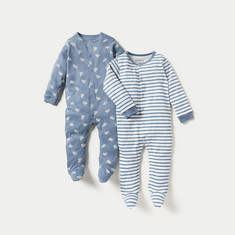 Juniors Printed Closed Feet Sleepsuit with Button Closure - Set of 2