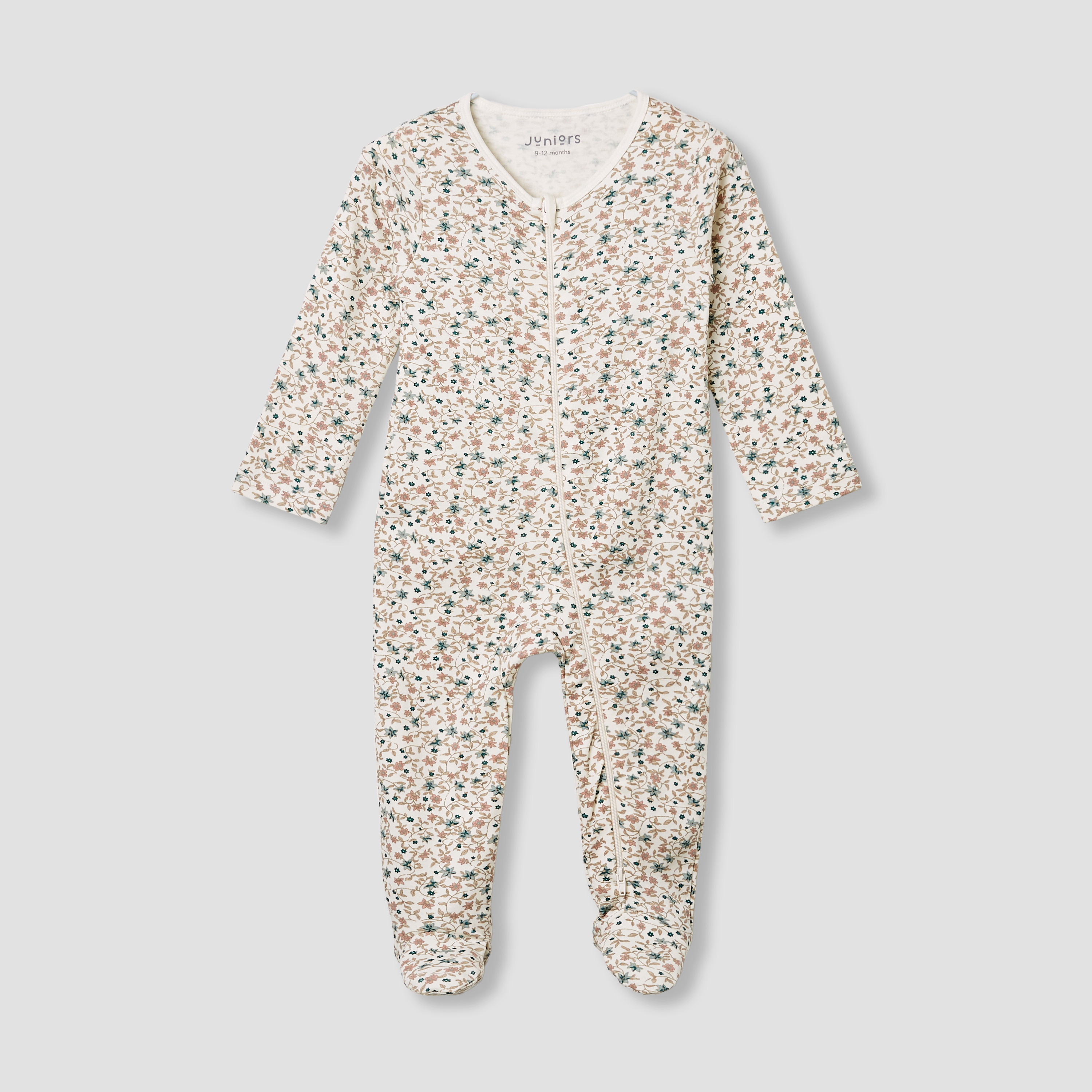 Juniors Floral Print Sleepsuit with Long Sleeves-baby-girls-clothing-nightwear-sleepsuits-image-1