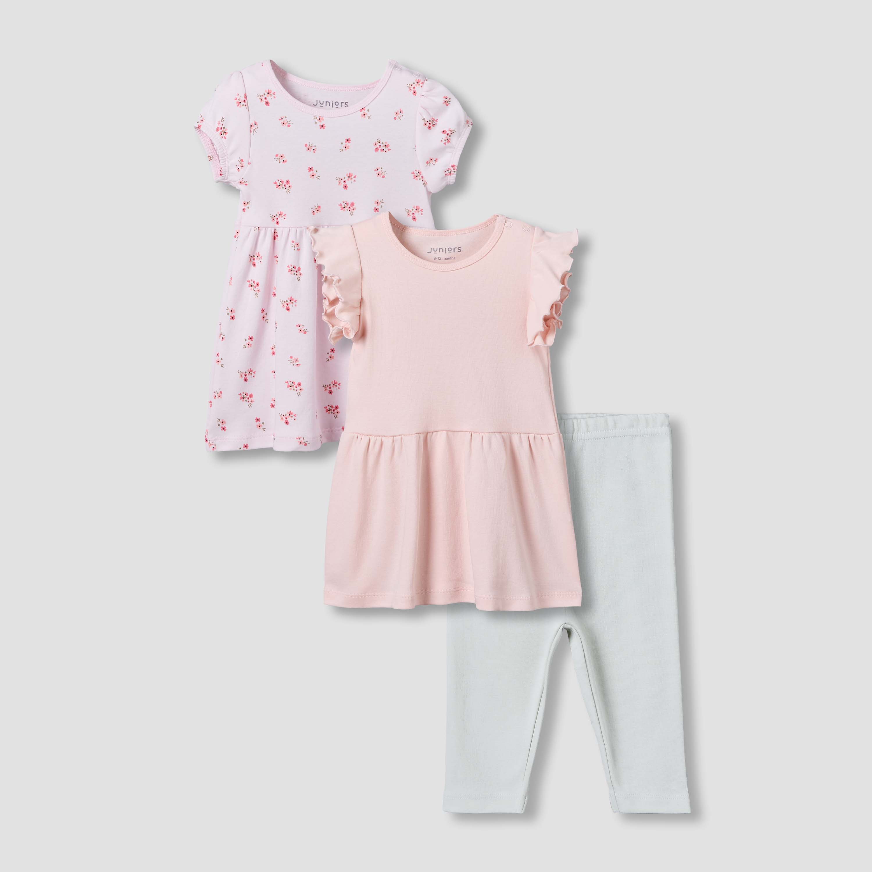 Set of 3 Juniors Round Neck Short Sleeves A-line Dress with Leggings-baby-girls-clothing-dressesandjumpsuits-image-1