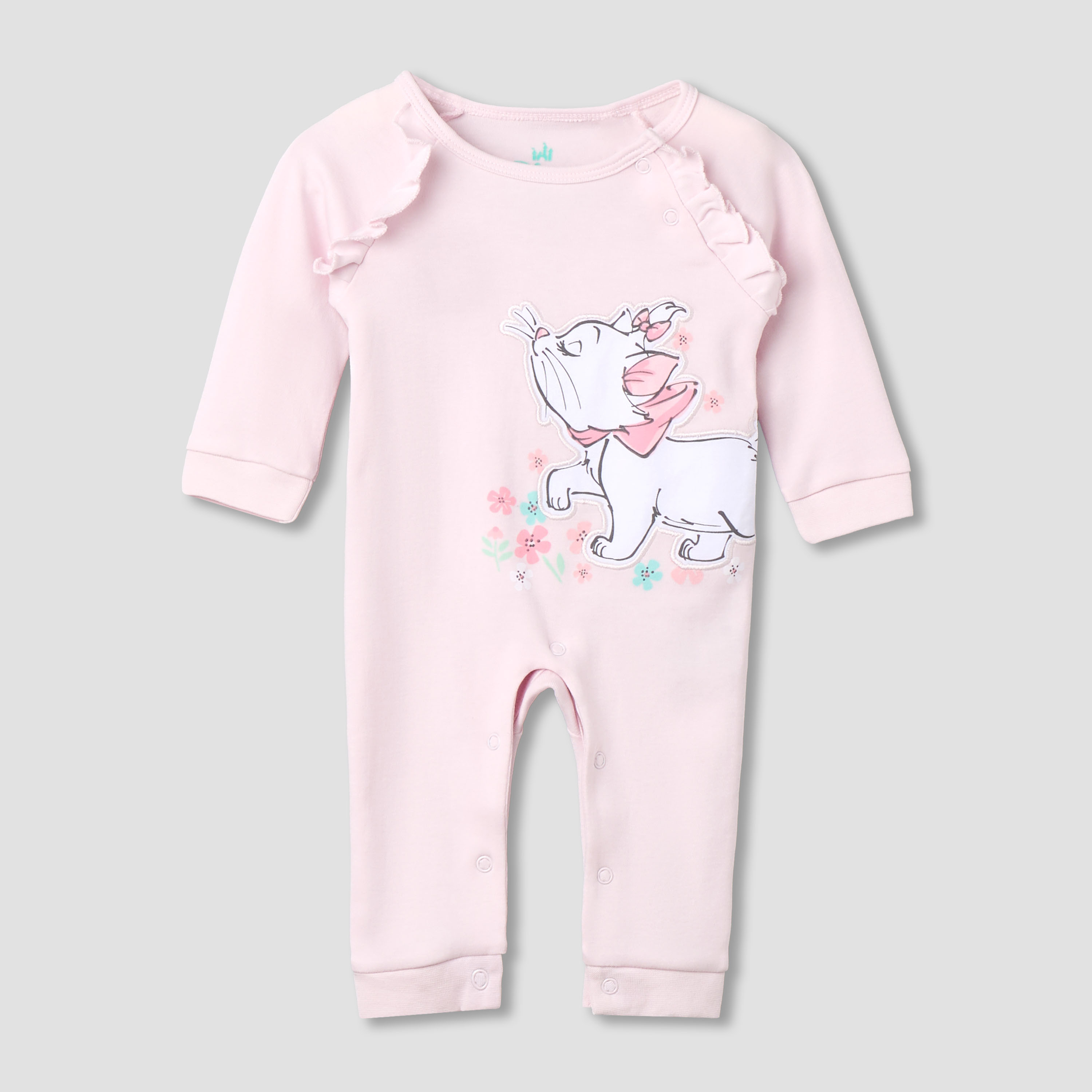 Disney Cotton Round Neck Long Sleeves Sleepsuit with Marie Print-baby-girls-clothing-nightwear-sleepsuits-image-1