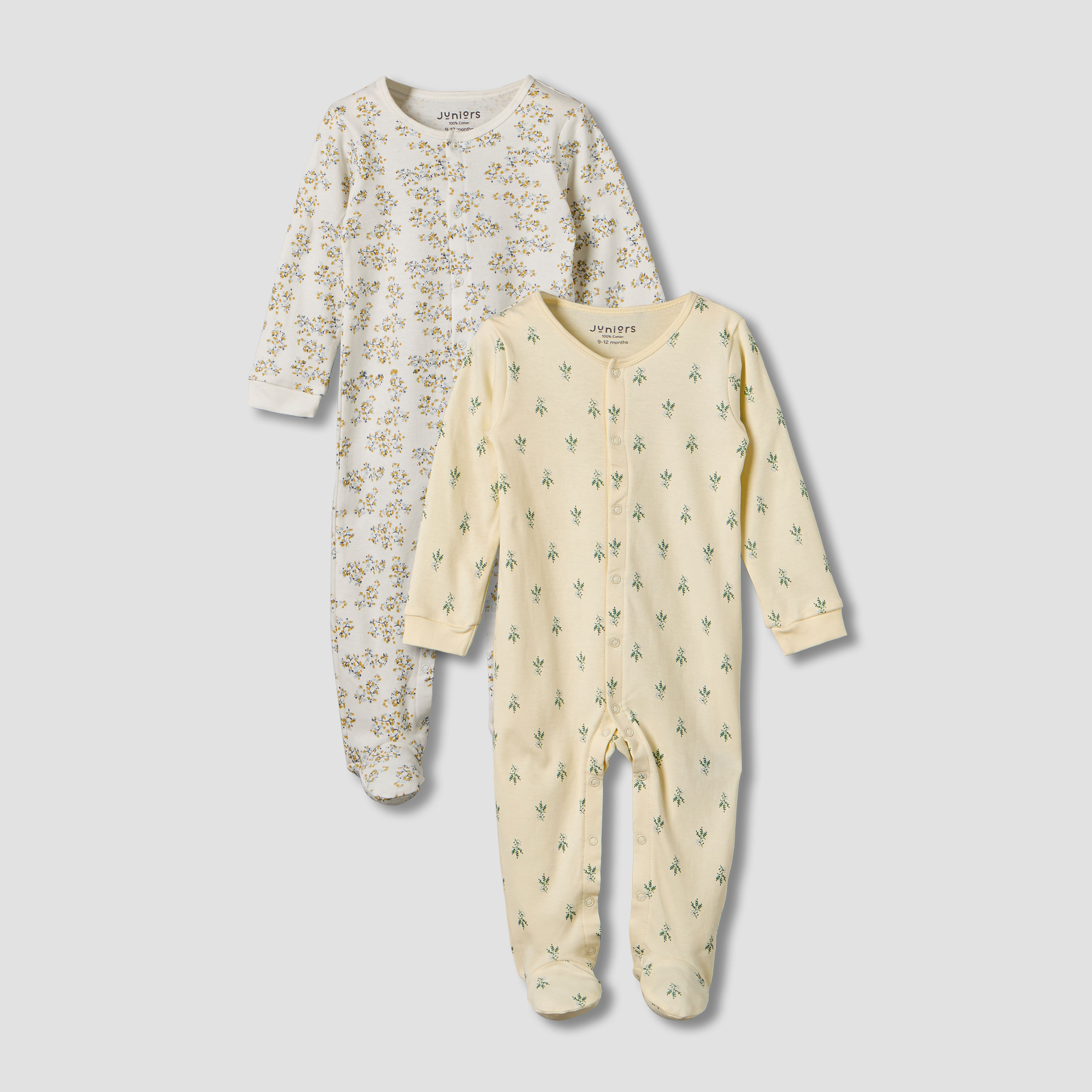 Pack of 2 Juniors Cotton Long Sleeves Sleepsuit with Floral Print-baby-girls-clothing-nightwear-sleepsuits-image-1
