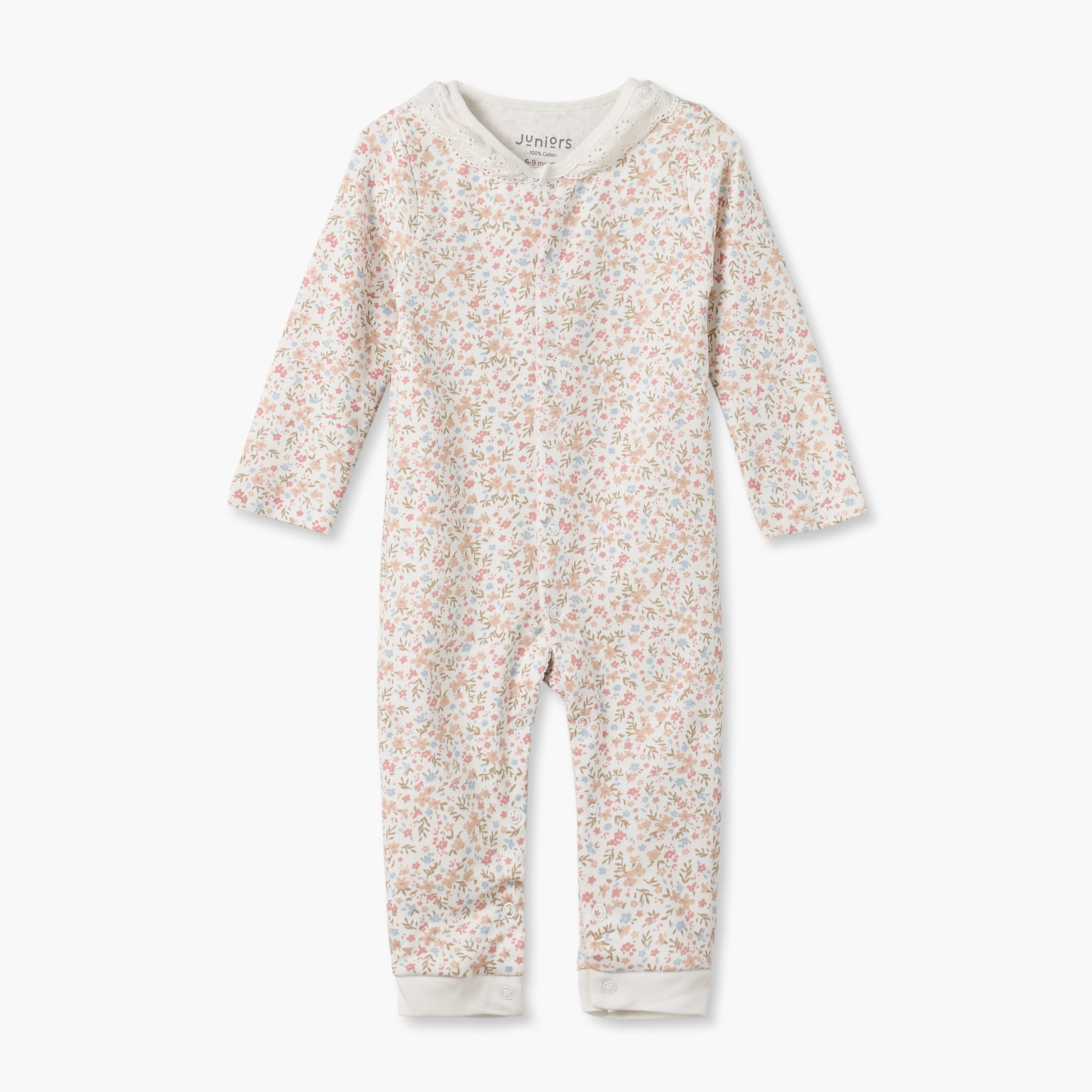 Juniors Cotton Crew Neck Long Sleeves Sleepsuit with Floral Print-baby-girls-clothing-nightwear-sleepsuits-image-1
