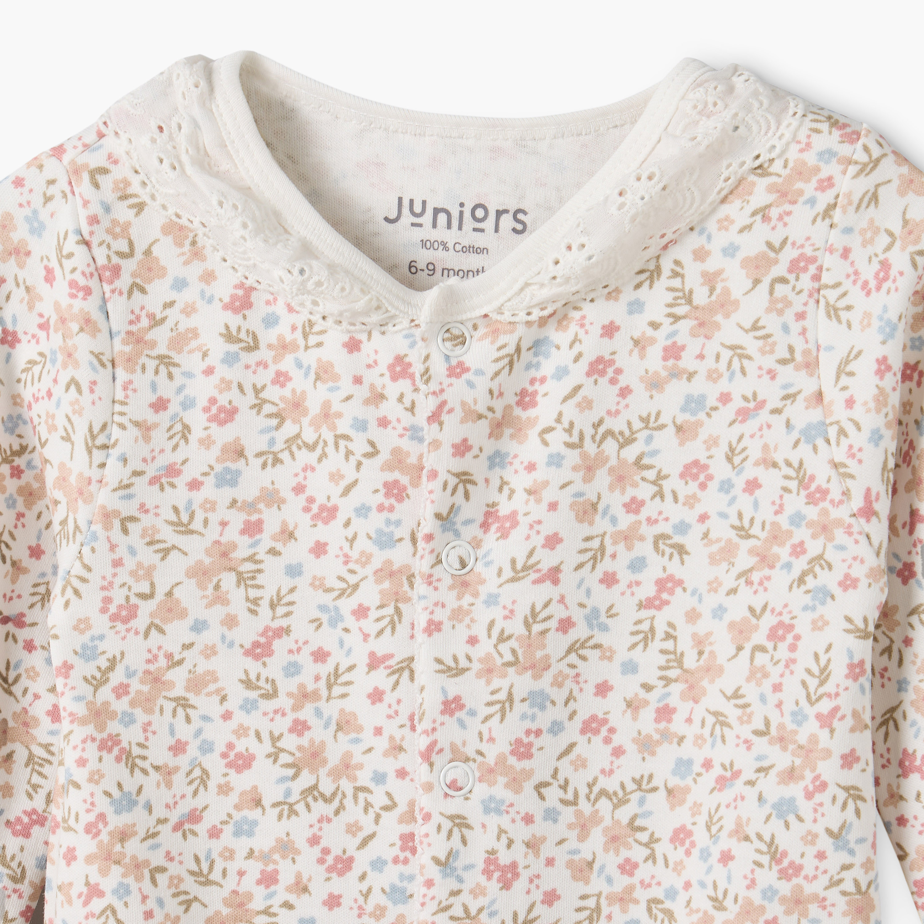 Juniors Cotton Crew Neck Long Sleeves Sleepsuit with Floral Print-baby-girls-clothing-nightwear-sleepsuits-image-3