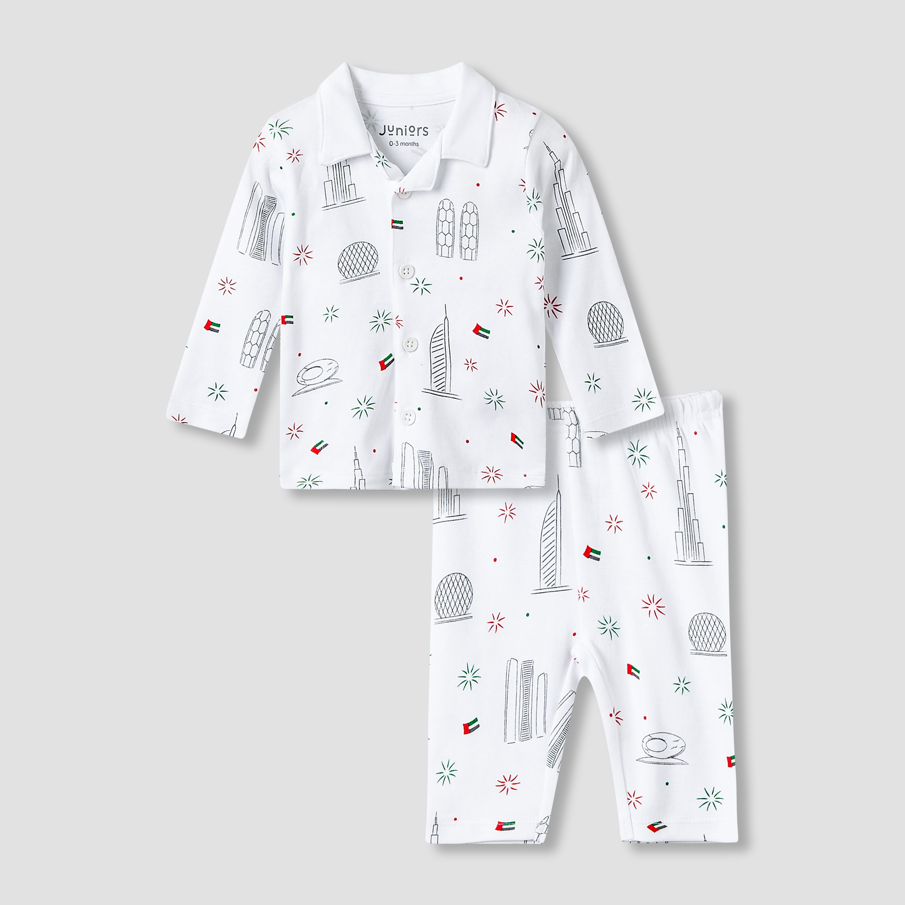 Juniors Cotton Collared Pyjama Set Long Sleeves with Print-baby-boys-clothing-nightwear-pyjamasets-image-1