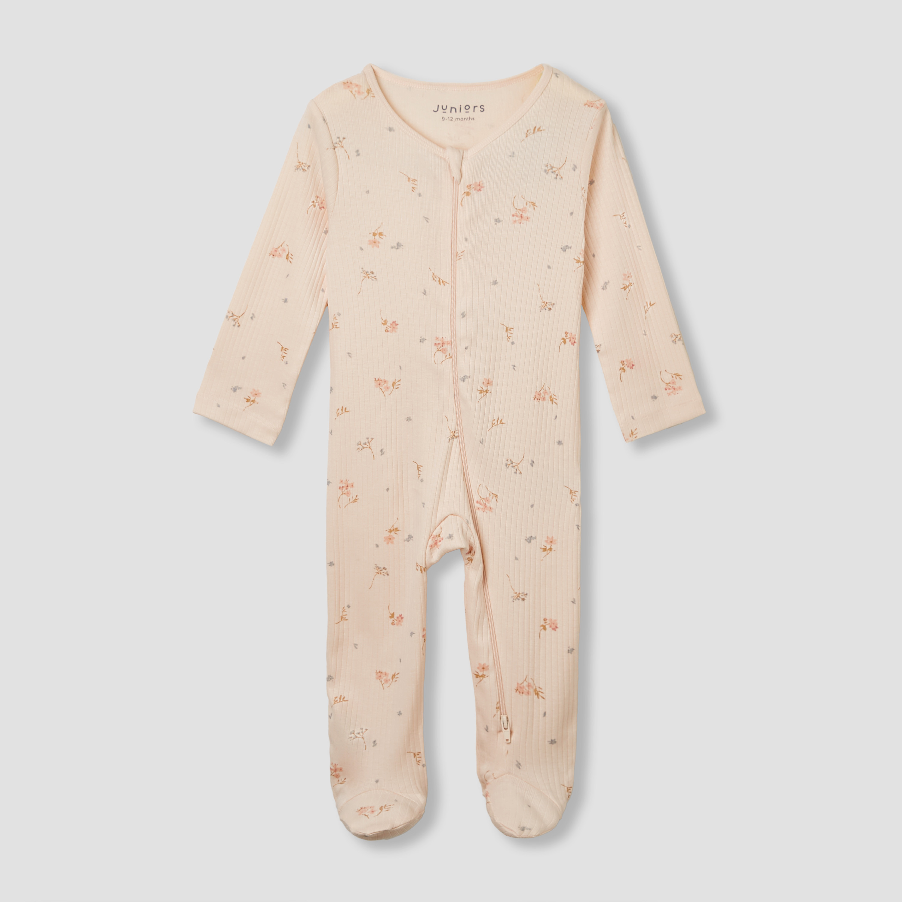 Juniors Floral Print Sleepsuit with Long Sleeves-baby-girls-clothing-nightwear-sleepsuits-image-1