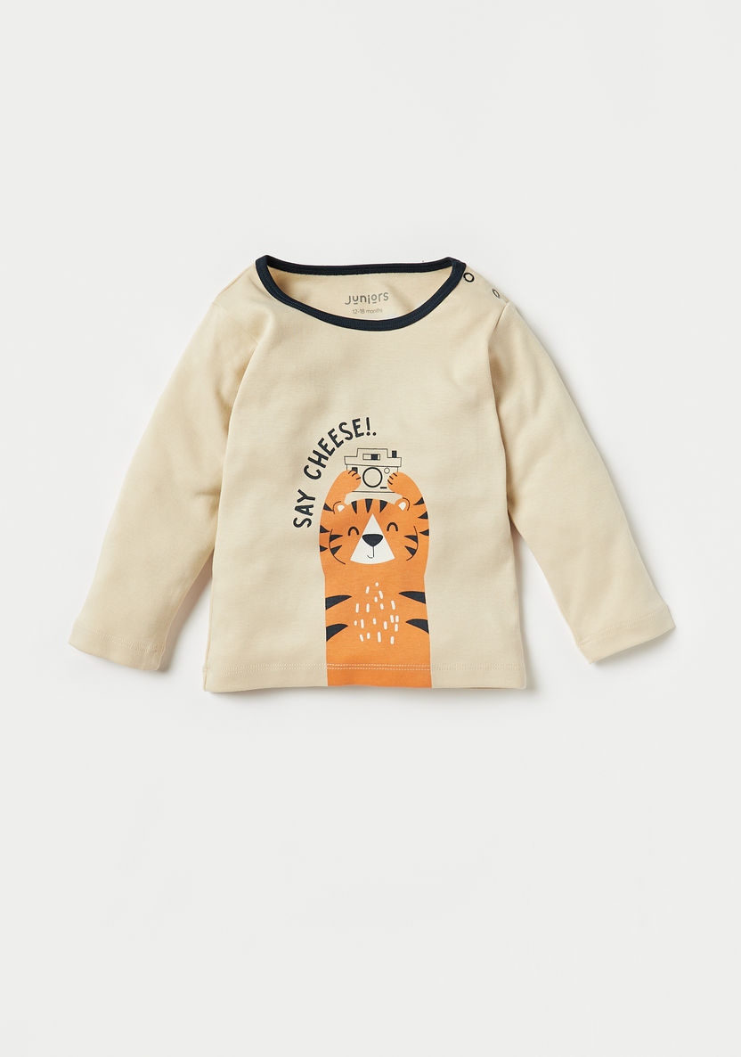 Juniors Tiger Print Long Sleeves T-shirt and Pyjama Set-Pyjama Sets-image-1