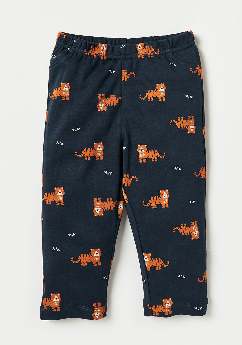 Juniors Tiger Print Long Sleeves T-shirt and Pyjama Set-Pyjama Sets-image-2