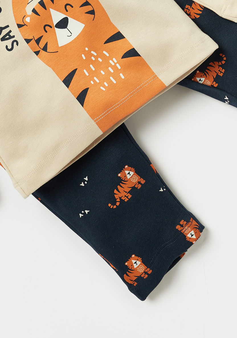 Juniors Tiger Print Long Sleeves T-shirt and Pyjama Set-Pyjama Sets-image-4