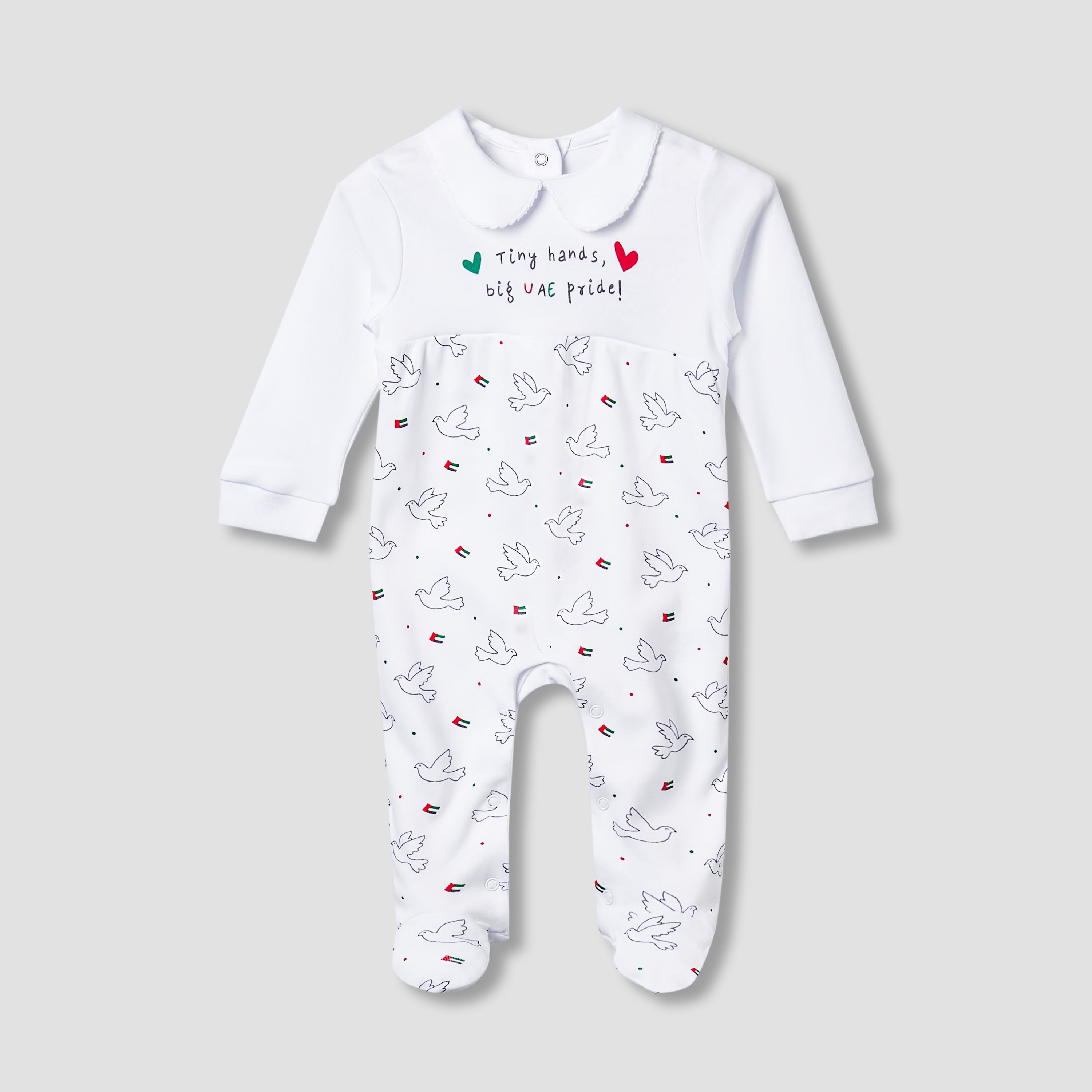 Juniors Cotton Collared Long Sleeves Sleepsuit with UAE National Day Print-baby-girls-clothing-nightwear-sleepsuits-image-1
