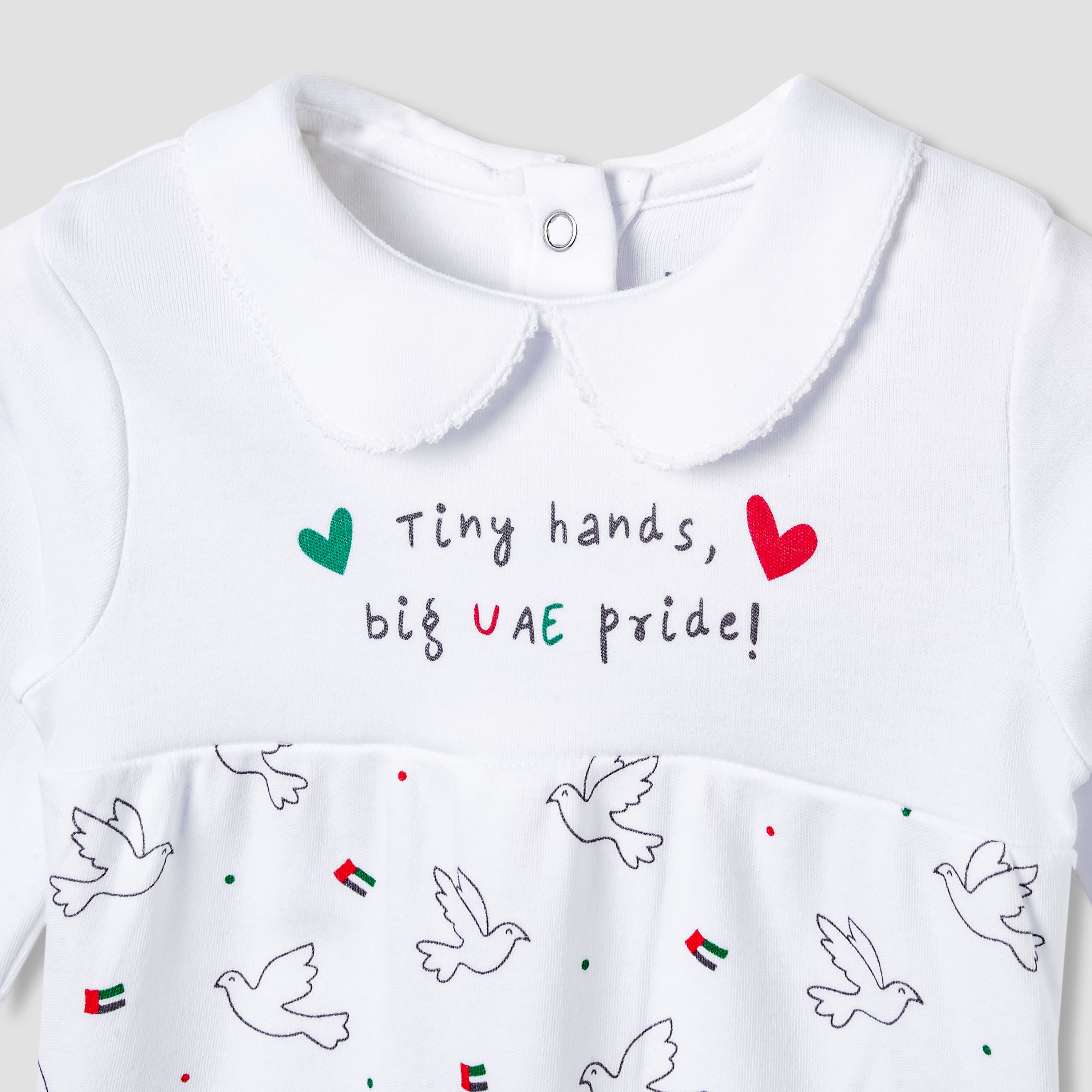 Juniors Cotton Collared Long Sleeves Sleepsuit with UAE National Day Print-baby-girls-clothing-nightwear-sleepsuits-image-3