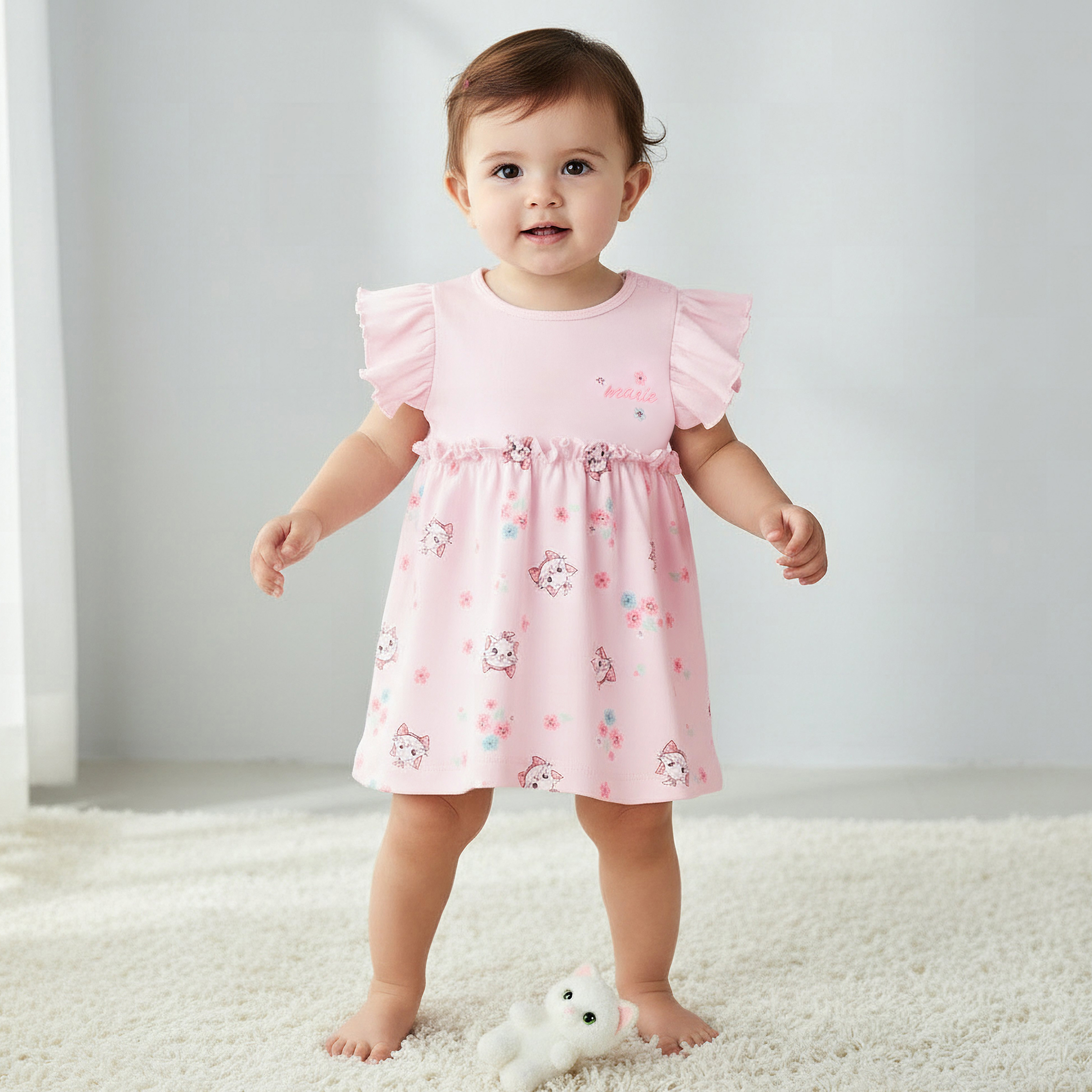 Disney Round Neck Cap Sleeves Dress with Marie Print-baby-girls-clothing-dressesandjumpsuits-image-1