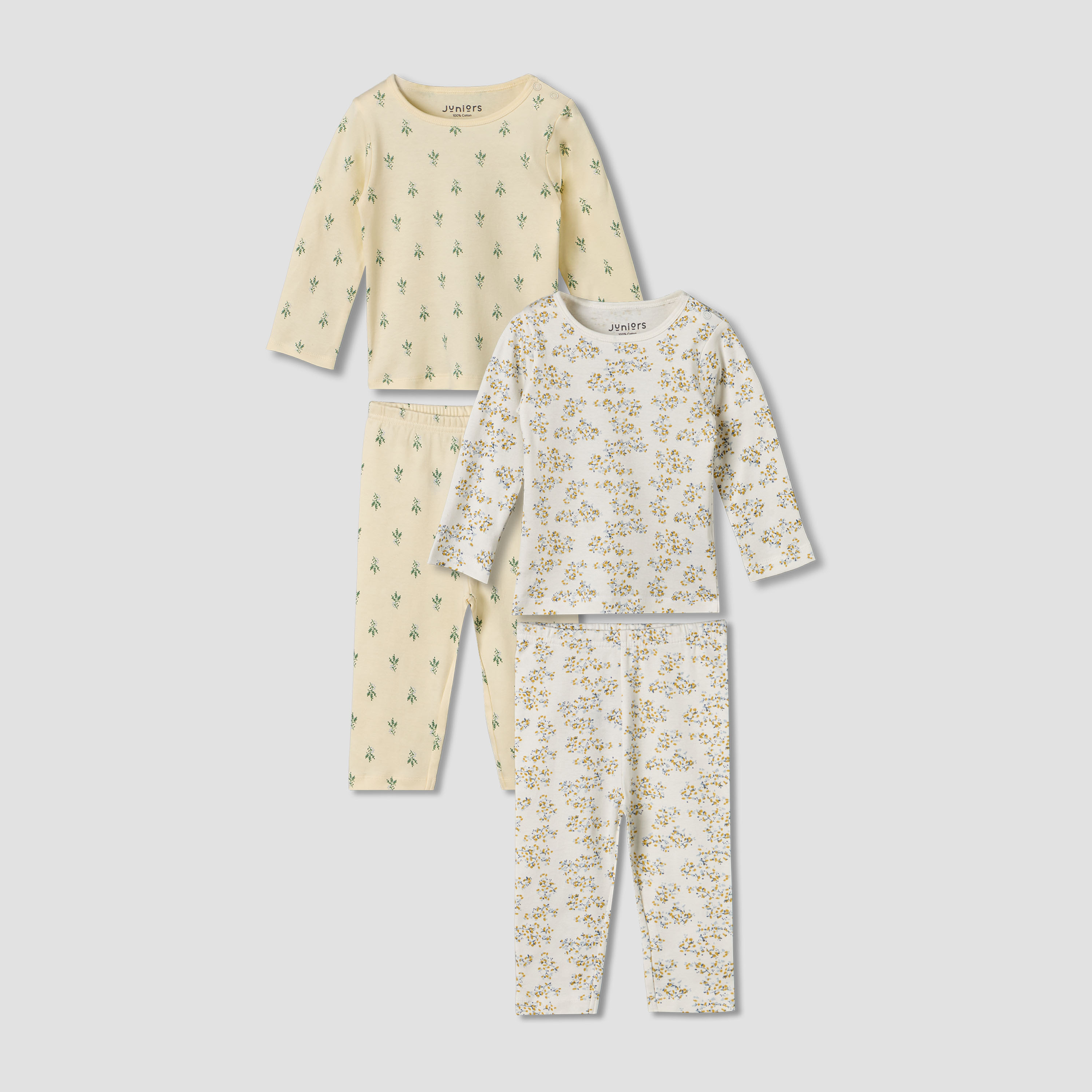 Pack of 2 Juniors Cotton Round Neck Long Sleeves Pyjama Set with Botanical Print-baby-girls-clothing-nightwear-pyjamasets-image-1
