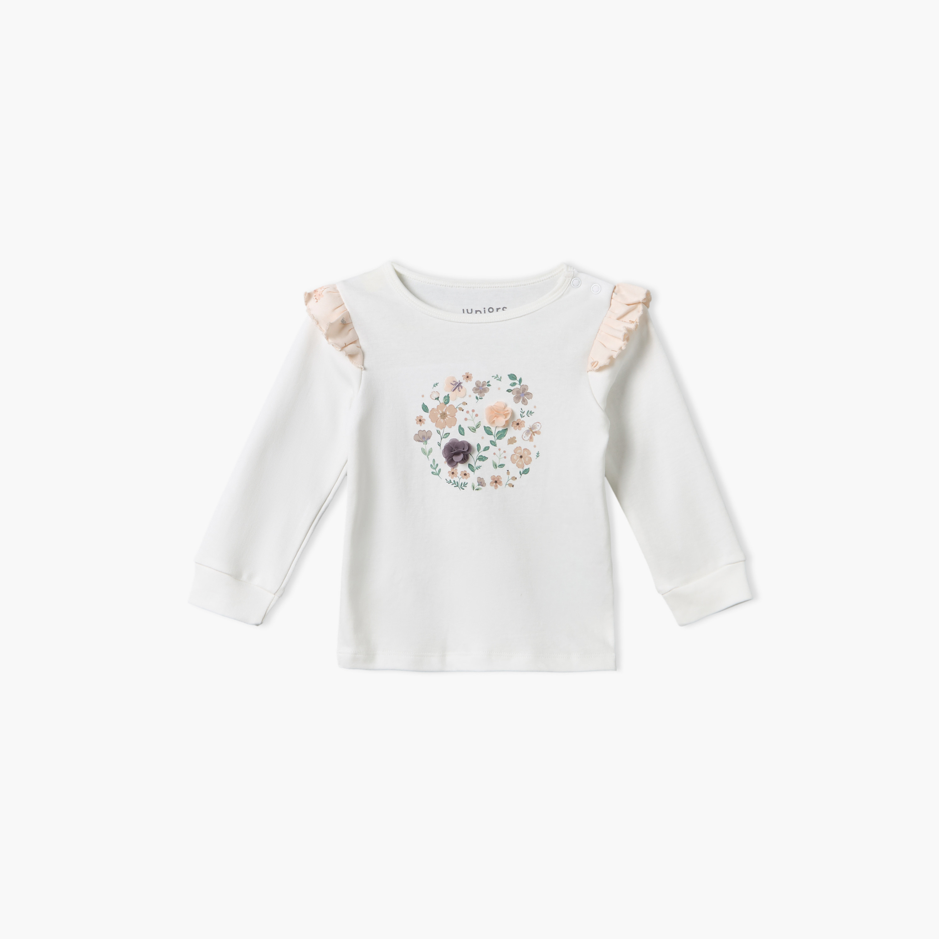 Juniors Cotton Crew Neck Long Sleeves Pyjama Set with Floral Print-baby-girls-clothing-nightwear-pyjamasets-image-2
