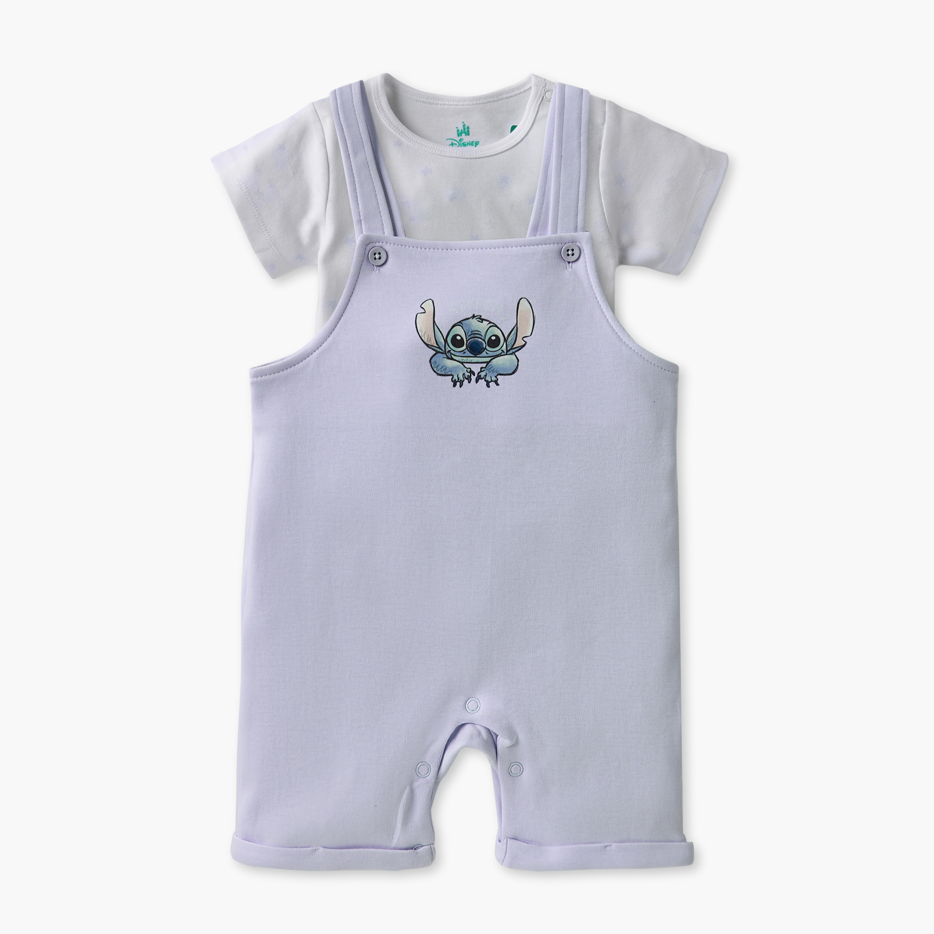 Disney Stitch Print Dungaree and T-shirt Set-baby-boys-clothing-rompers-image-1