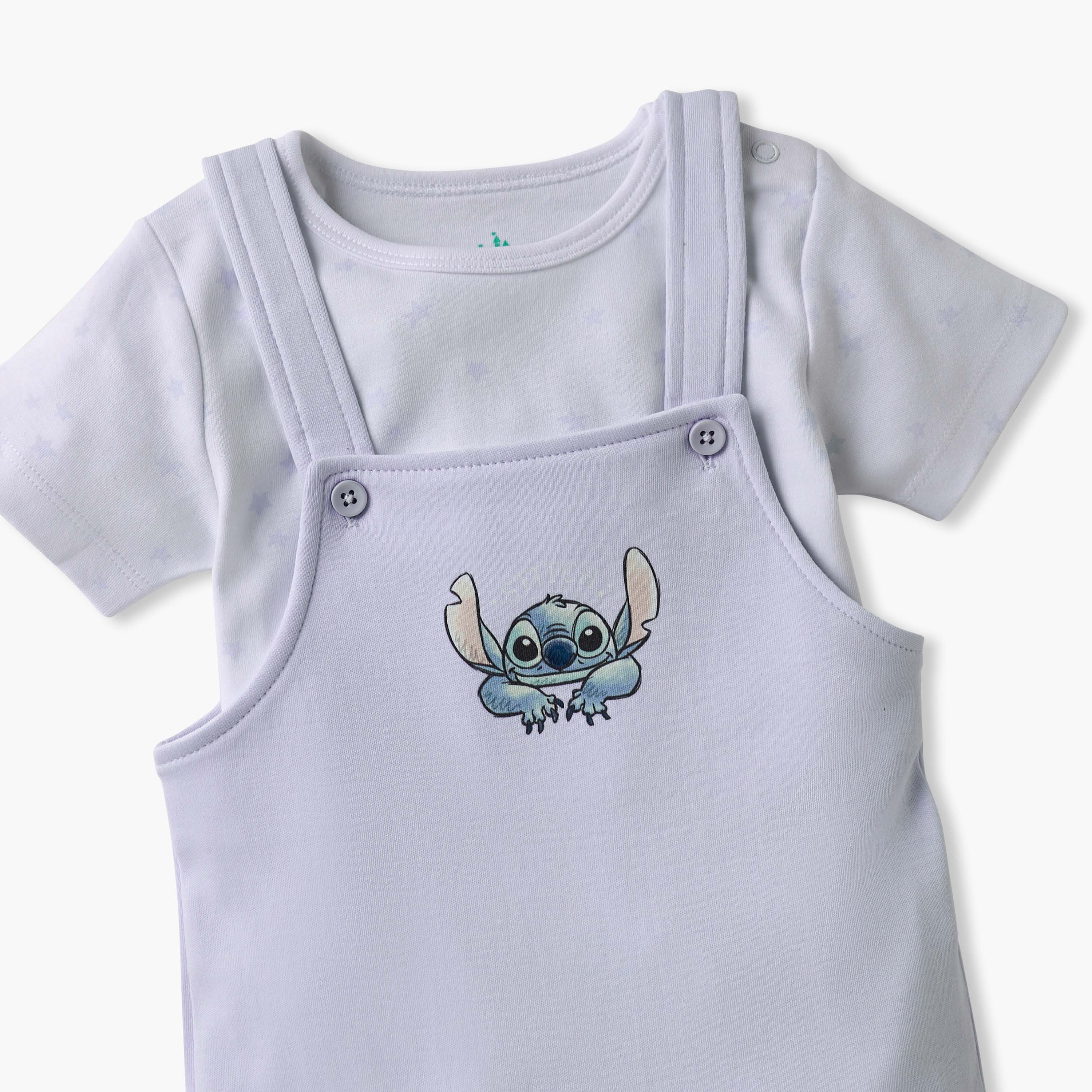 Disney Stitch Print Dungaree and T-shirt Set-baby-boys-clothing-rompers-image-5