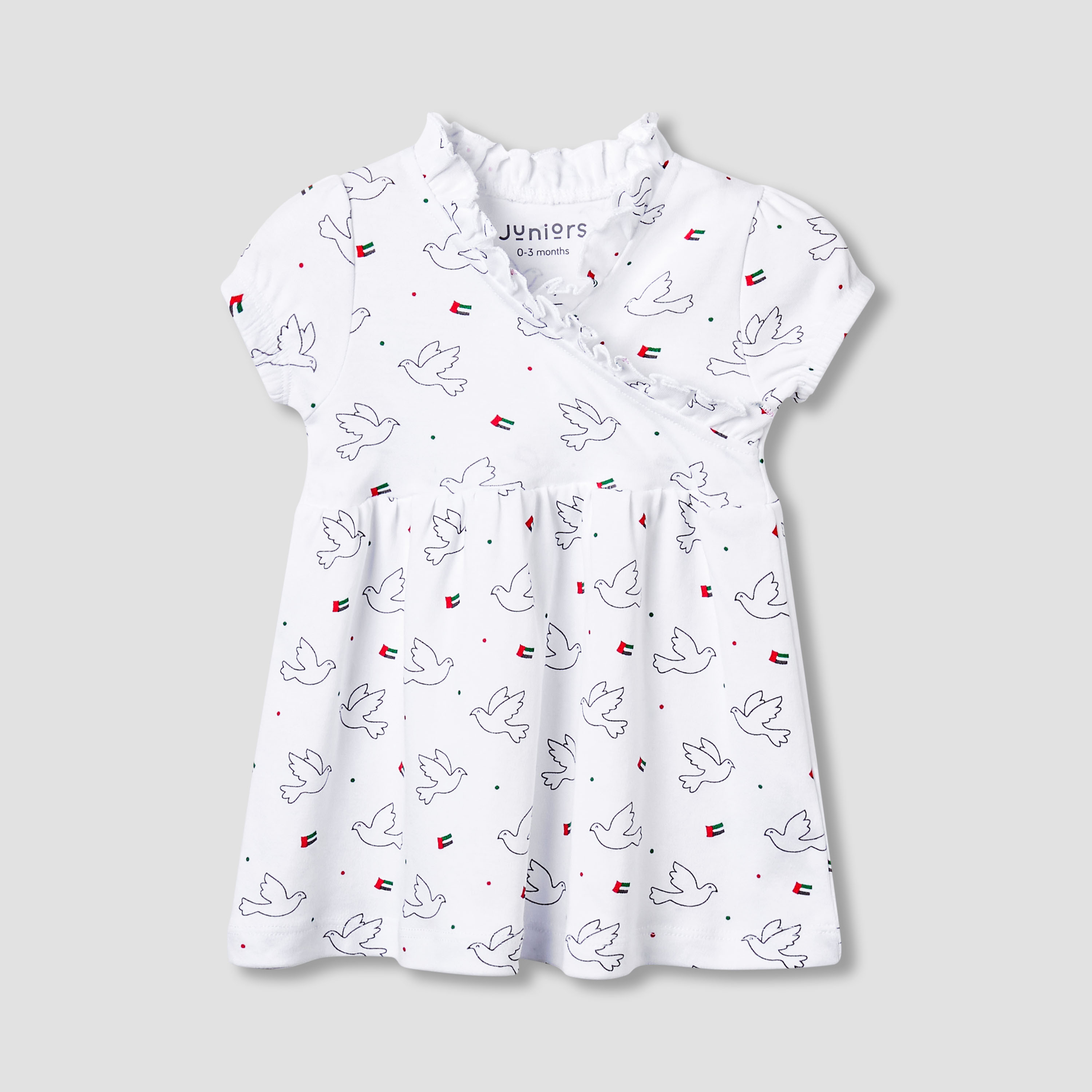 Juniors V-neck Short Sleeves Knee Length Dress with UAE National Day Print-baby-girls-clothing-dressesandjumpsuits-image-1