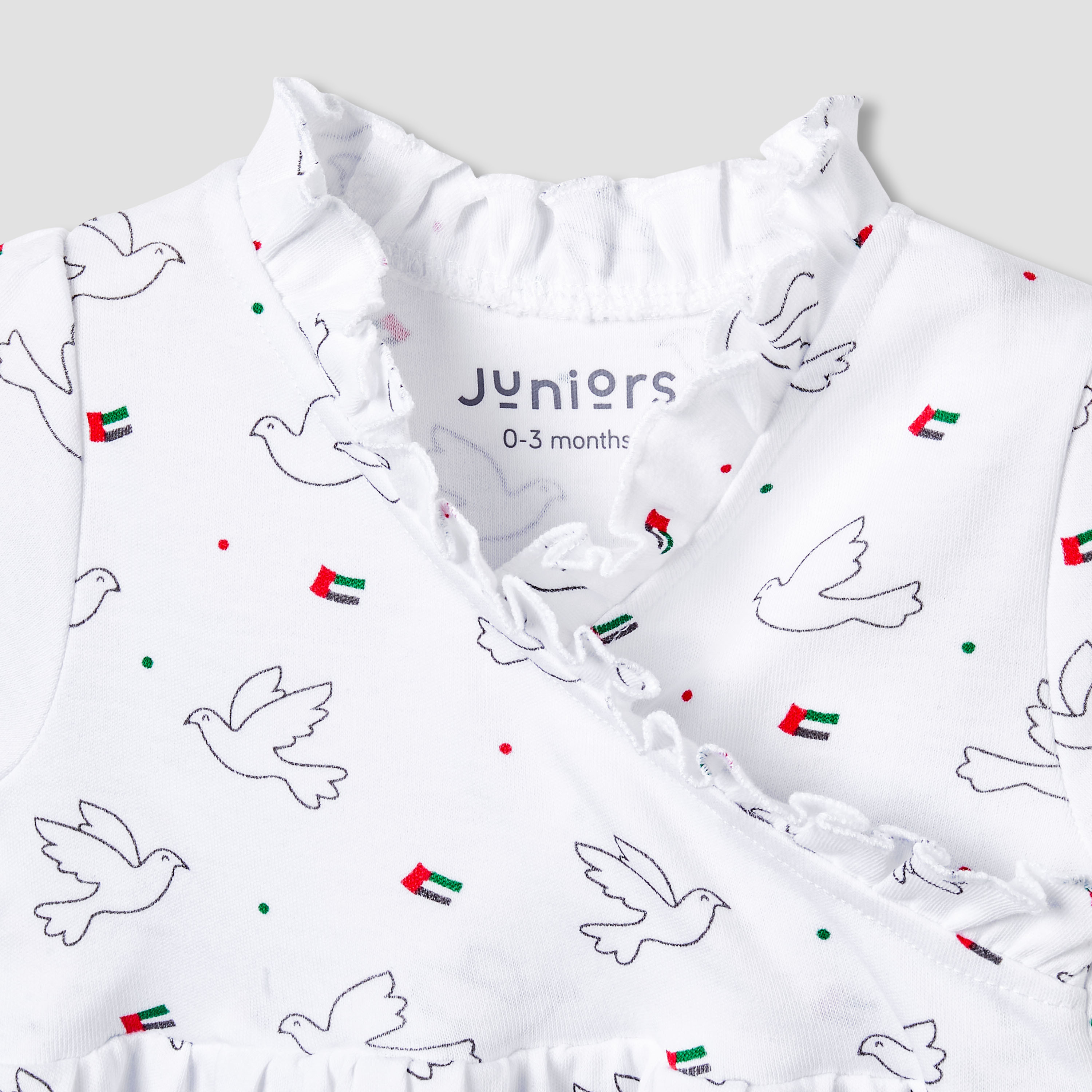 Juniors V-neck Short Sleeves Knee Length Dress with UAE National Day Print-baby-girls-clothing-dressesandjumpsuits-image-3