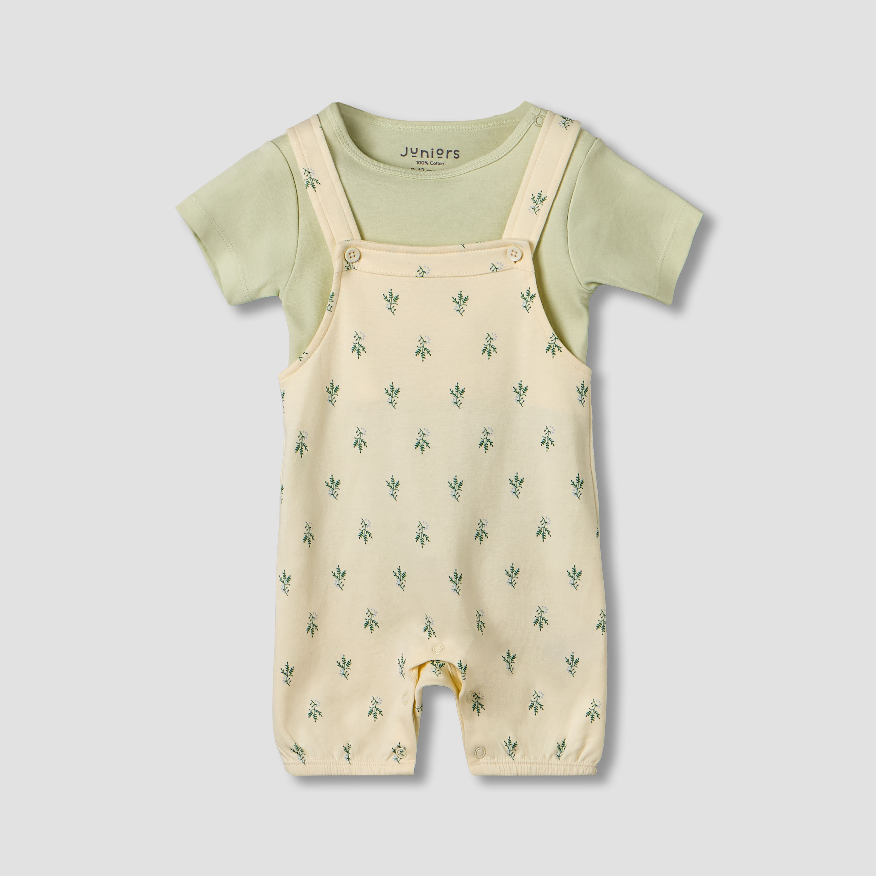 Juniors Short Sleeves T-shirt and Dungaree Set with Floral Print-baby-girls-clothing-setsandcoords-image-1