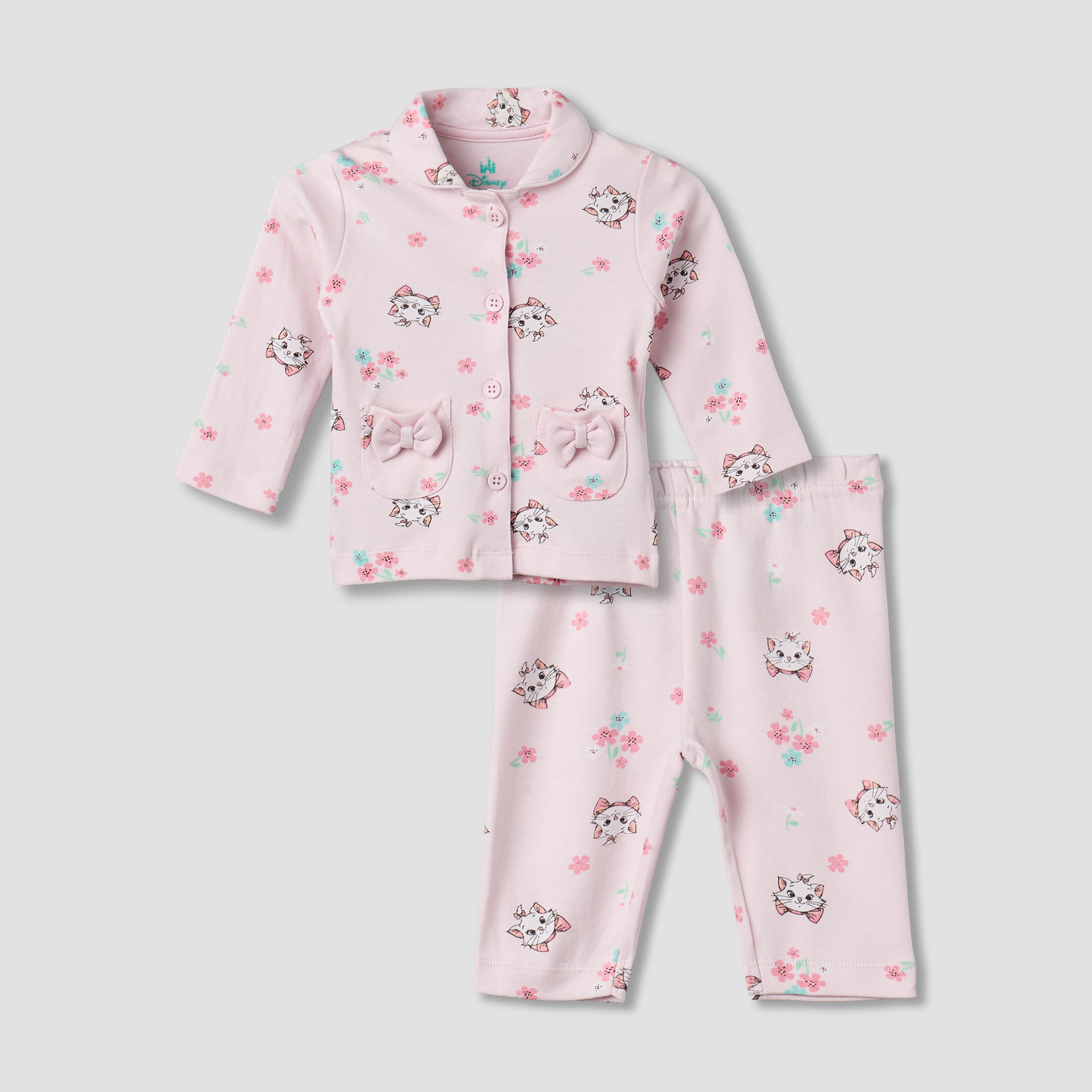 Disney Cotton Collared Neck Long Sleeve Pyjama Set with Marie Print-baby-girls-clothing-nightwear-pyjamasets-image-2
