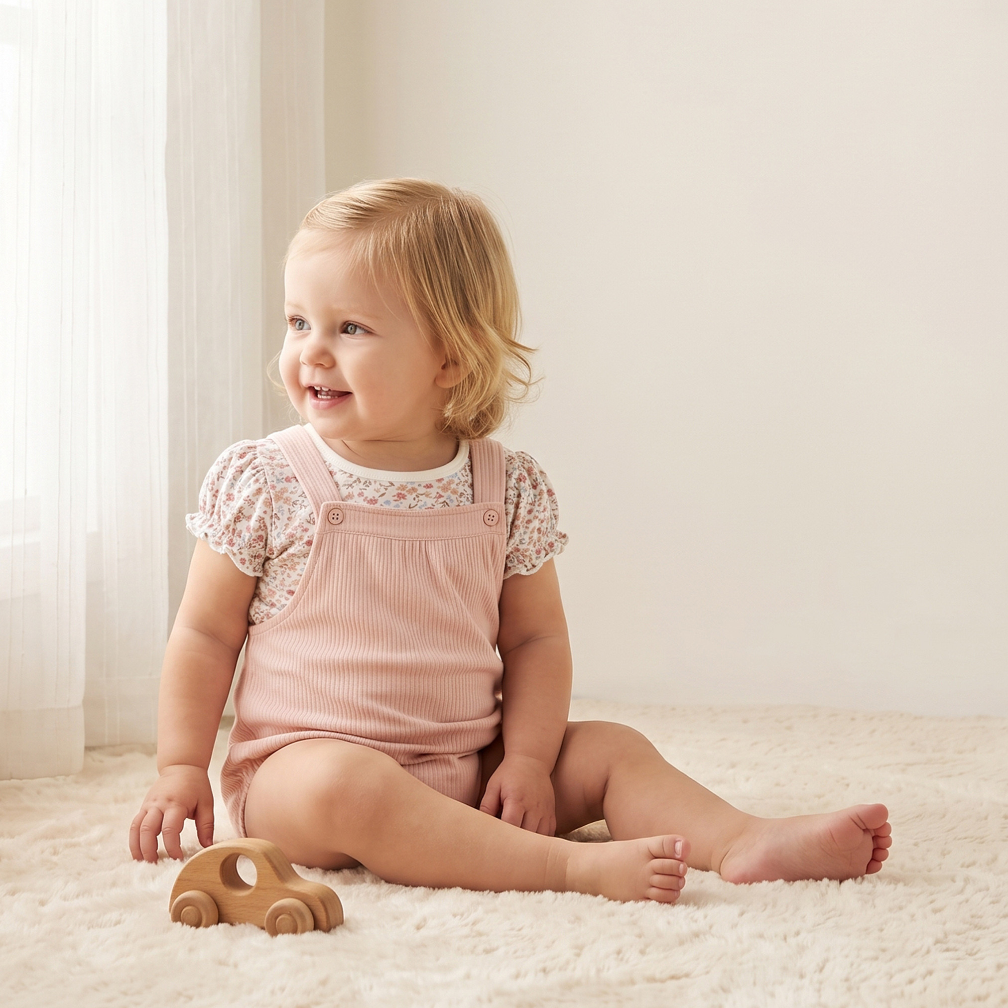 طقم دنغري و تيشيرت بياقة ضيقة بأكمام قصيرة وطبعات زهور من جونيورز-baby-girls-clothing-setsandcoords-image-1