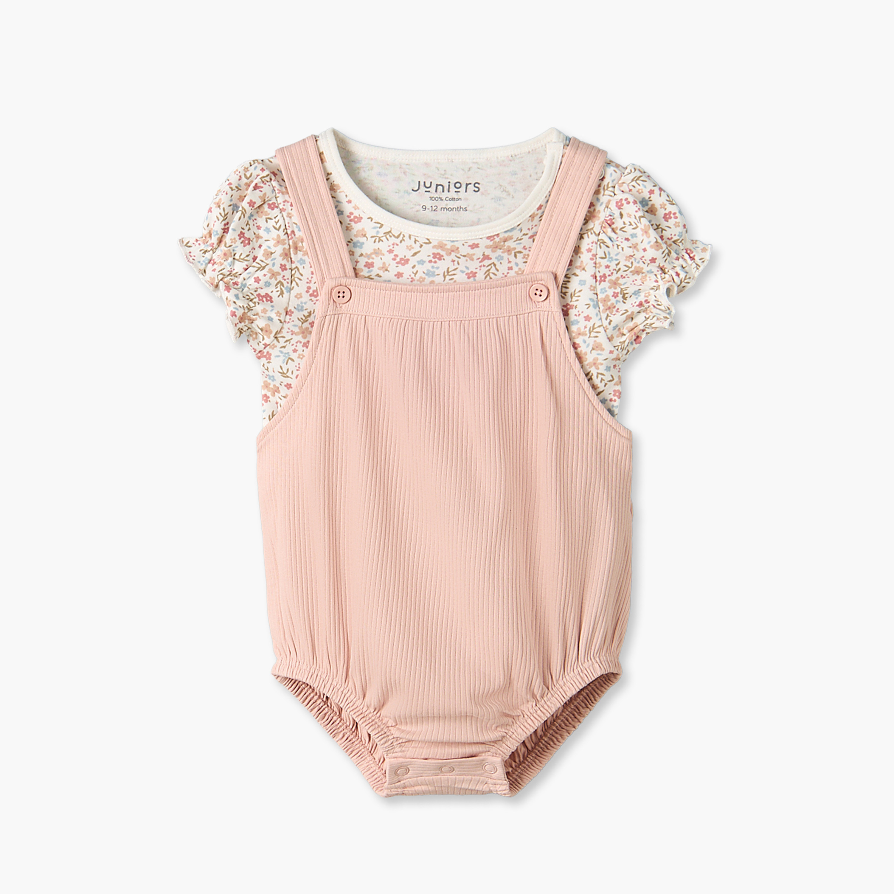 طقم دنغري و تيشيرت بياقة ضيقة بأكمام قصيرة وطبعات زهور من جونيورز-baby-girls-clothing-setsandcoords-image-2