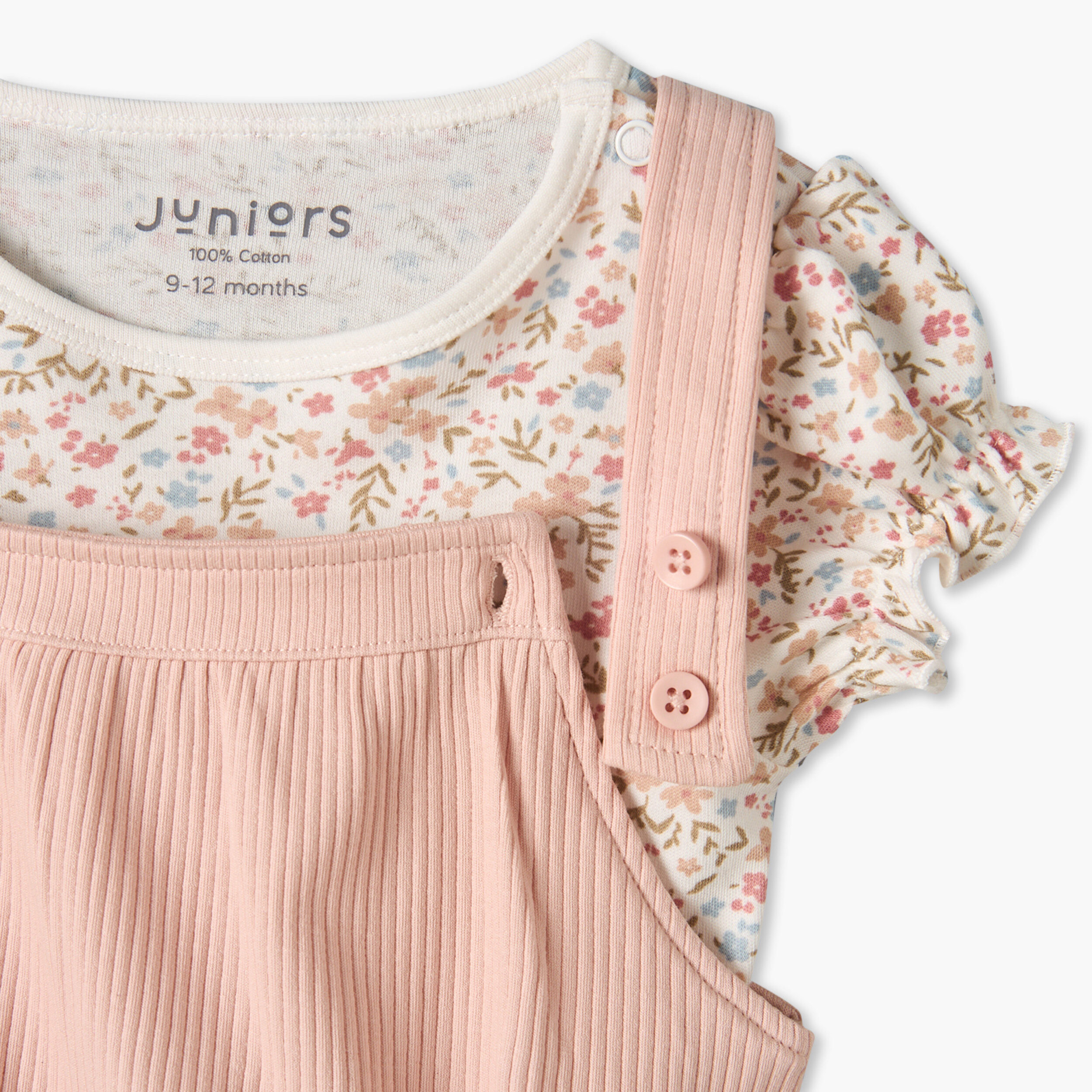 طقم دنغري و تيشيرت بياقة ضيقة بأكمام قصيرة وطبعات زهور من جونيورز-baby-girls-clothing-setsandcoords-image-7