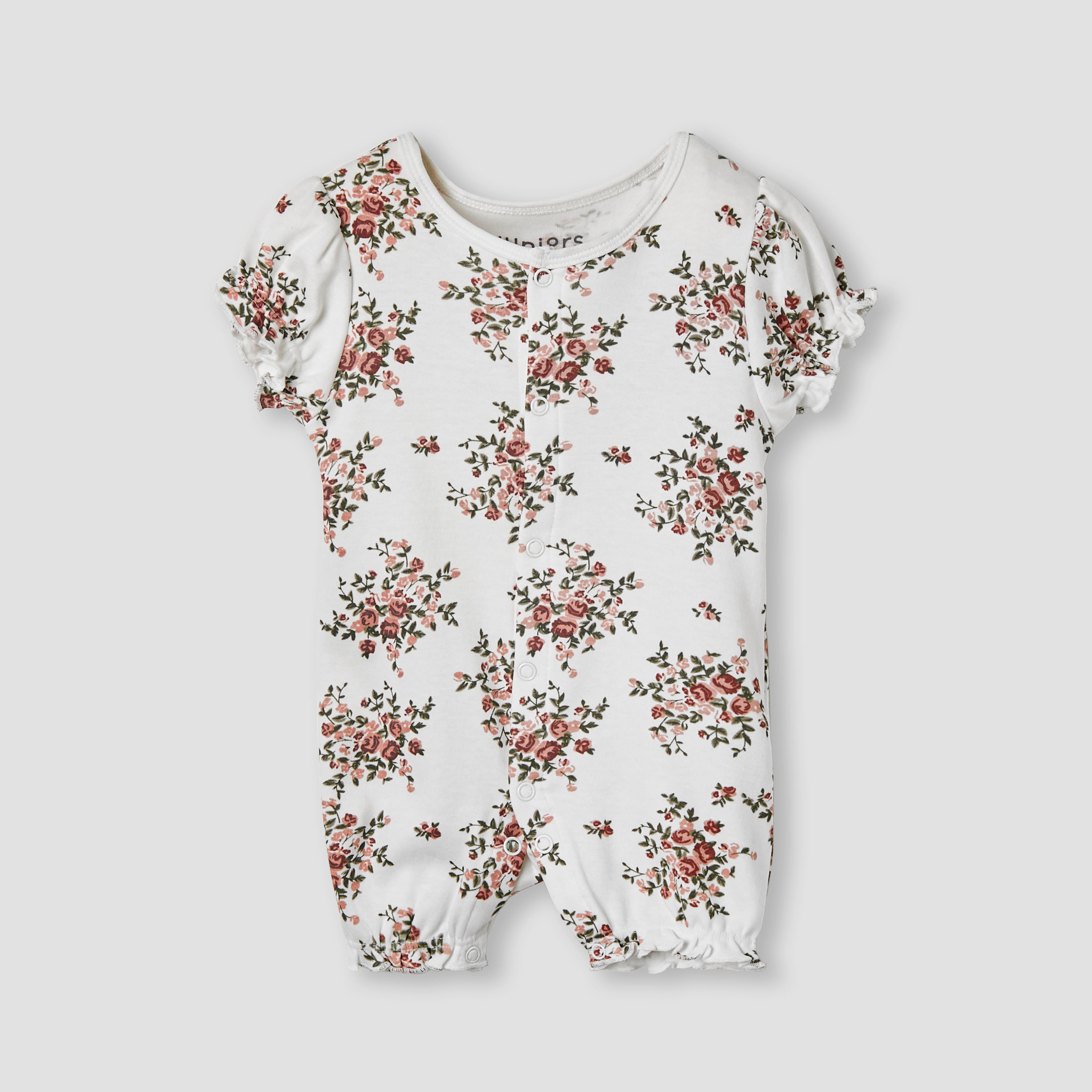 Juniors Floral Print Romper with Puff Sleeves-baby-girls-clothing-rompers-image-1