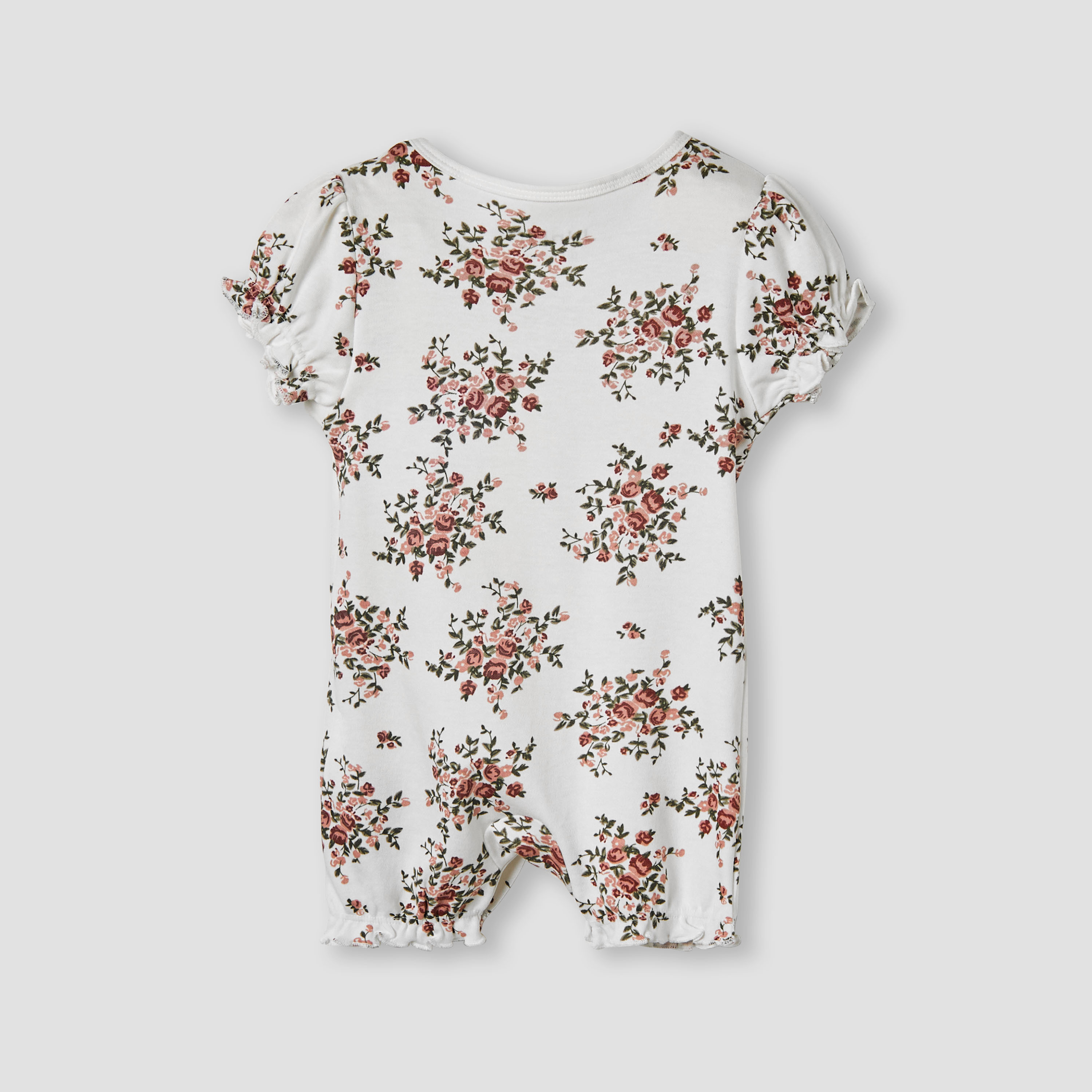 Juniors Floral Print Romper with Puff Sleeves-baby-girls-clothing-rompers-image-2