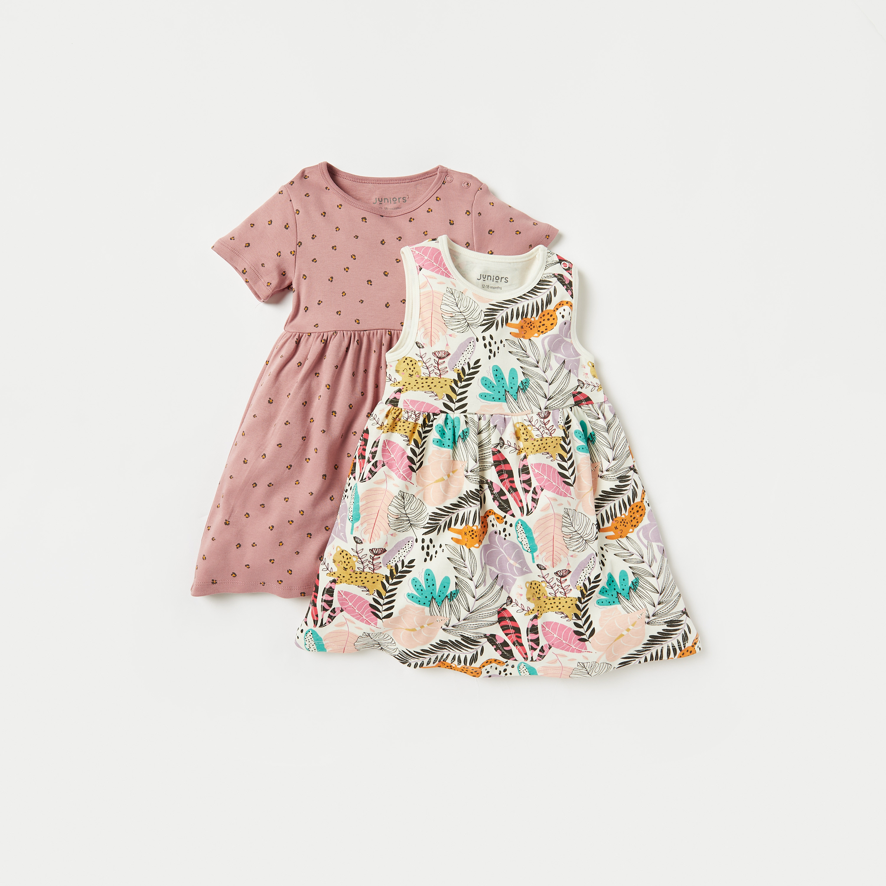 Juniors Printed Round Neck Dress - Set of 2-baby-girls-clothing-dressesandjumpsuits-image-1