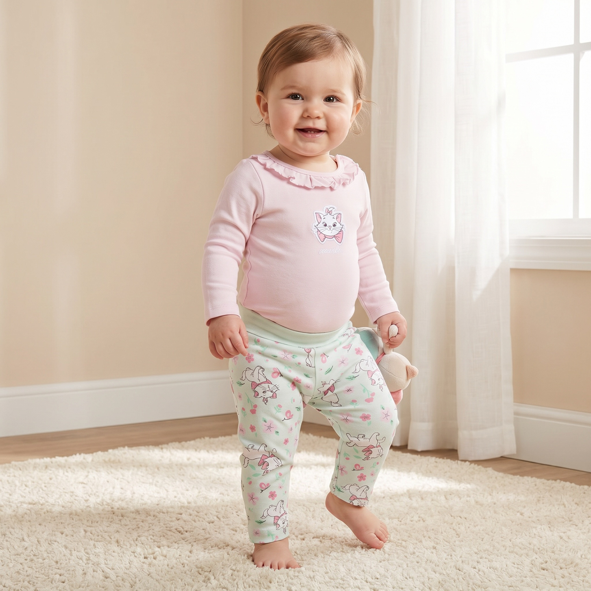 Disney Cotton Round Neck Long Sleeve Bodysuit with Leggings-baby-girls-clothing-bodysuits-image-1