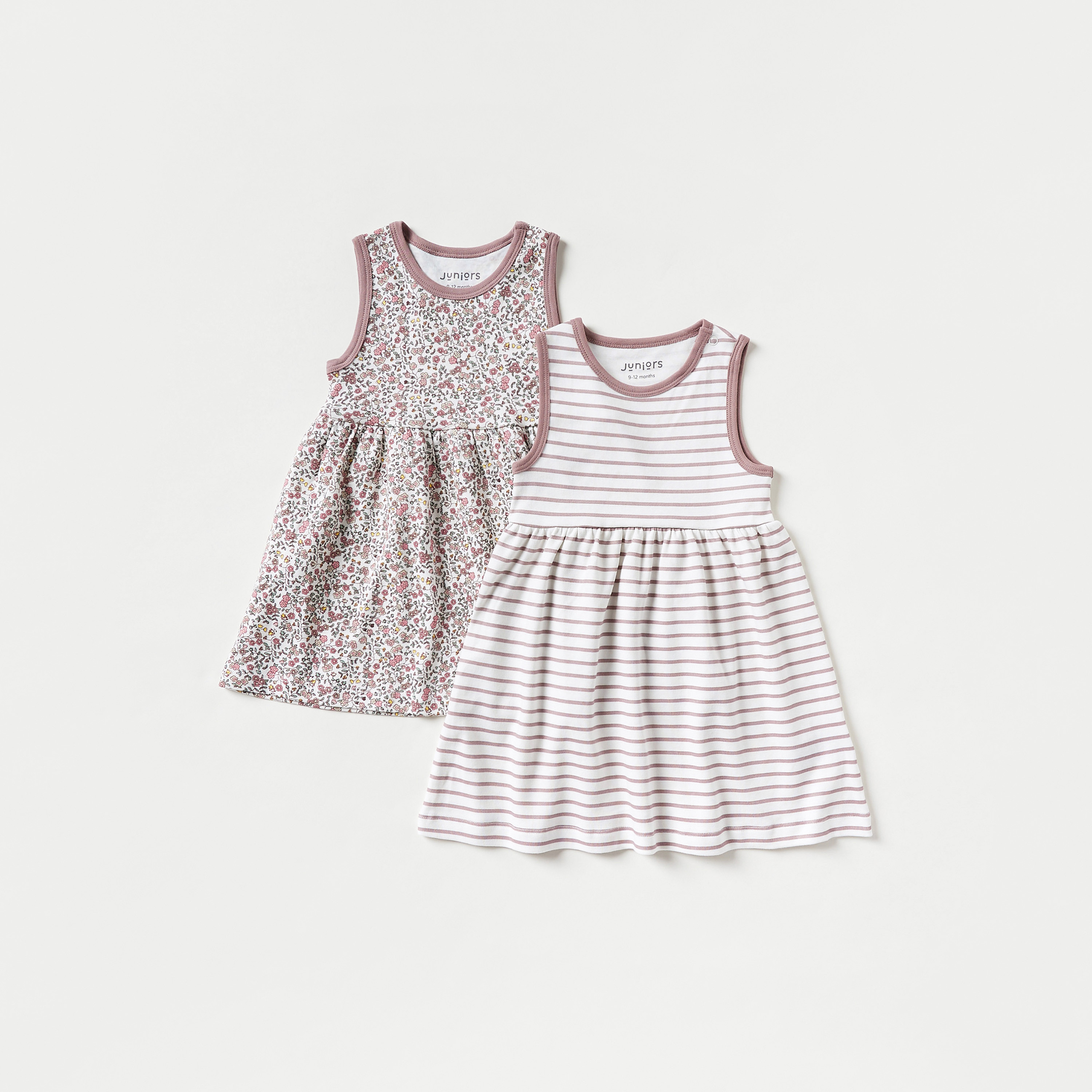 Juniors Printed Sleeveless Dress with Round Neck - Set of 2-baby-girls-clothing-setsandcoords-image-1