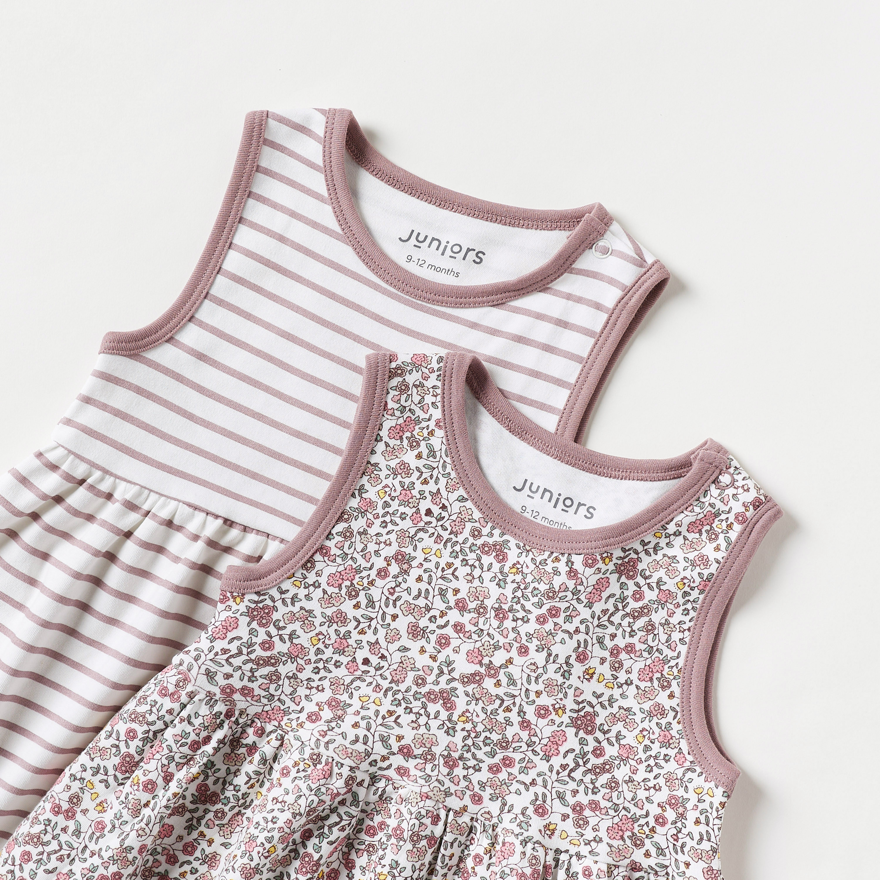 Juniors Printed Sleeveless Dress with Round Neck - Set of 2-baby-girls-clothing-setsandcoords-image-4