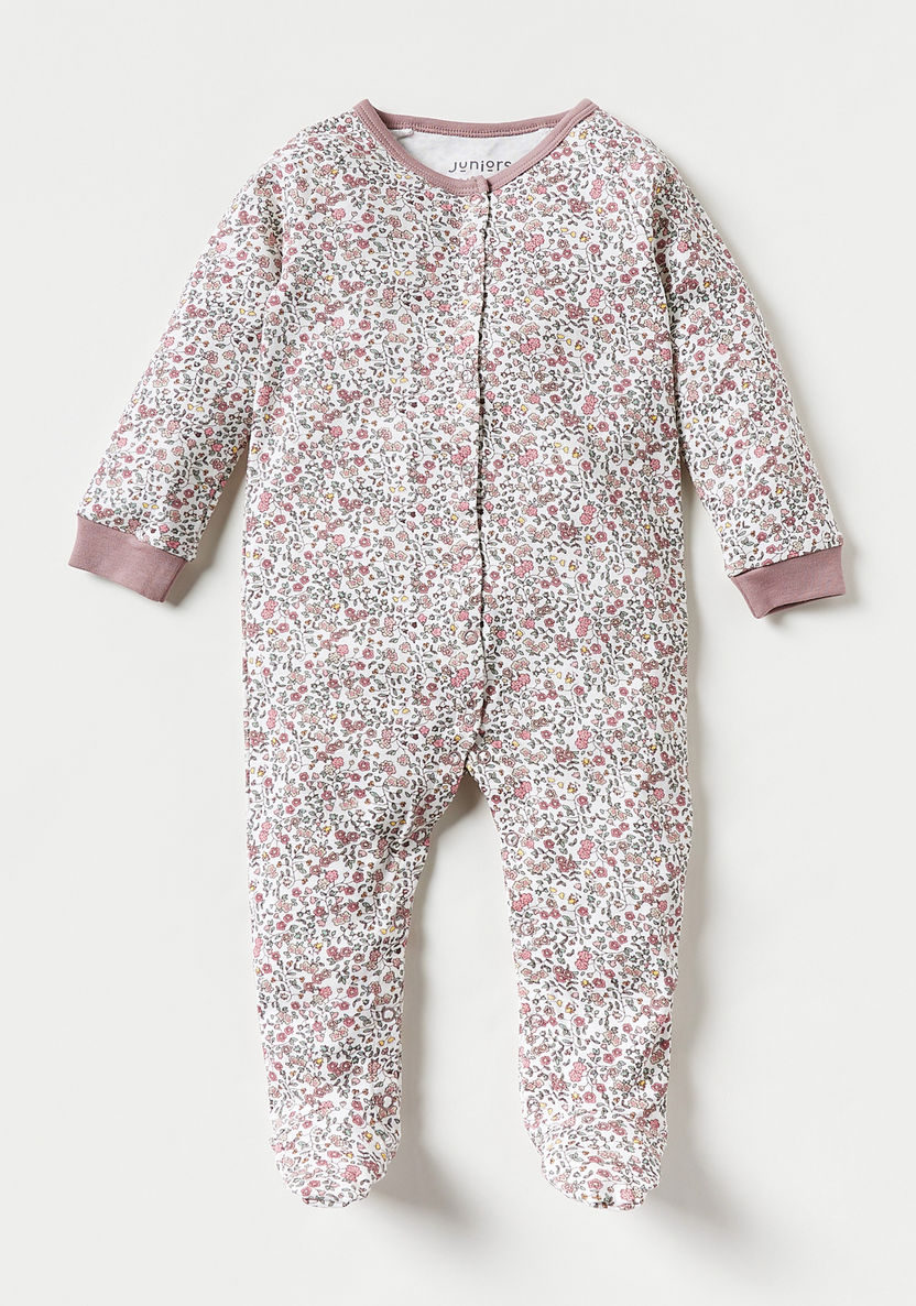 Juniors Printed Long Sleeves Sleepsuit with Button Closure - Set of 2-Sleepsuits-image-2