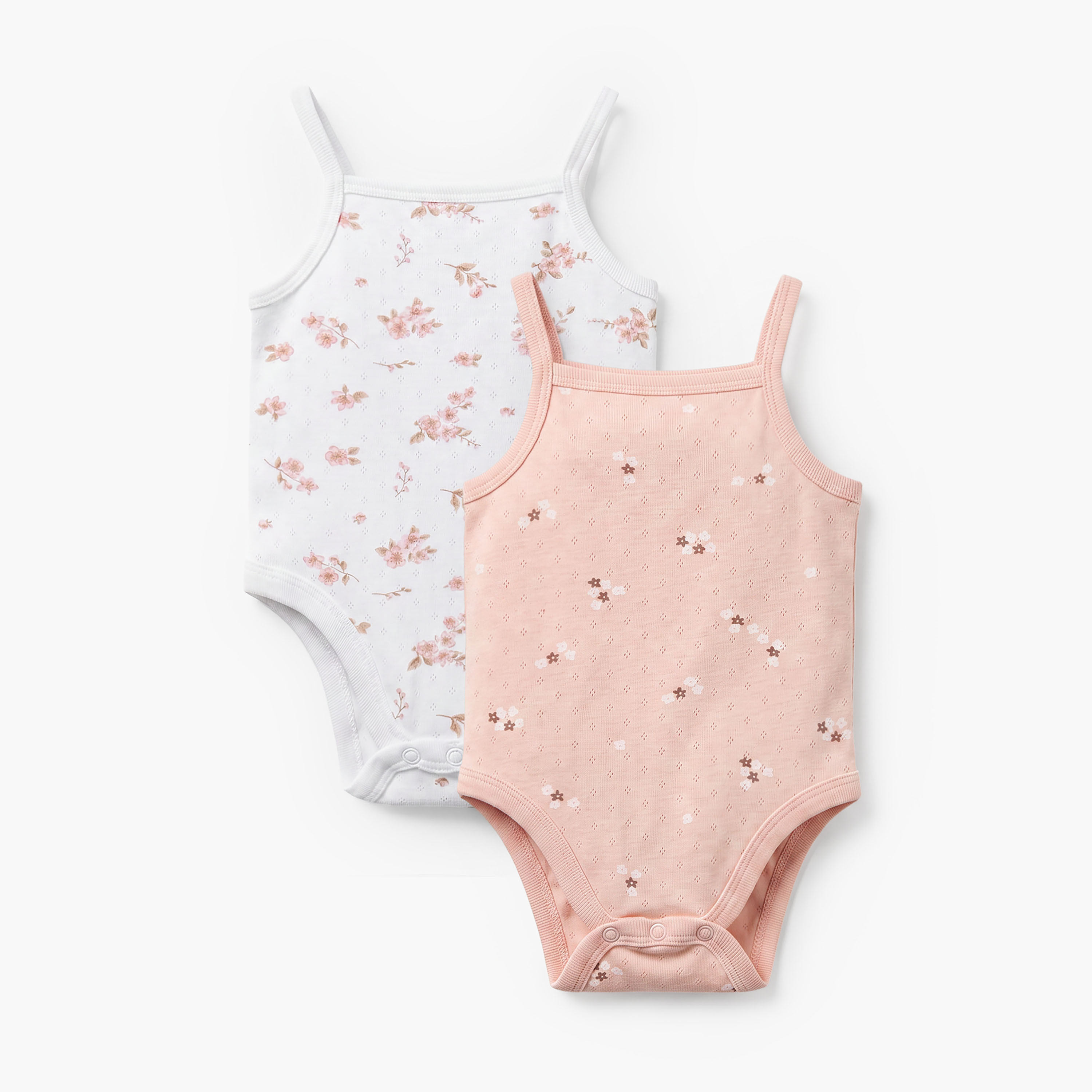 Pack of 2 Juniors Cotton Square Neck Sleeveless Bodysuit with Floral Print-baby-girls-clothing-bodysuits-image-1
