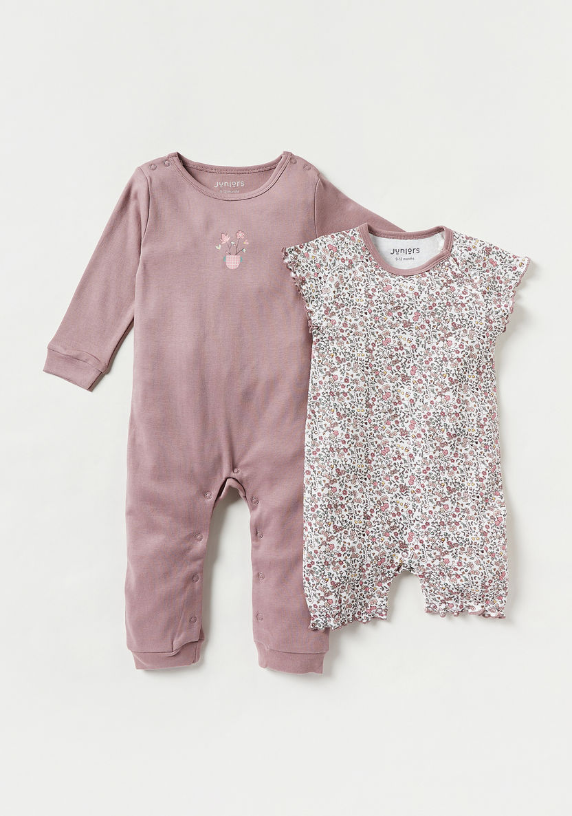 Juniors Floral Print Long Sleeves Sleepsuit and Romper Set-Sleepsuits-image-0
