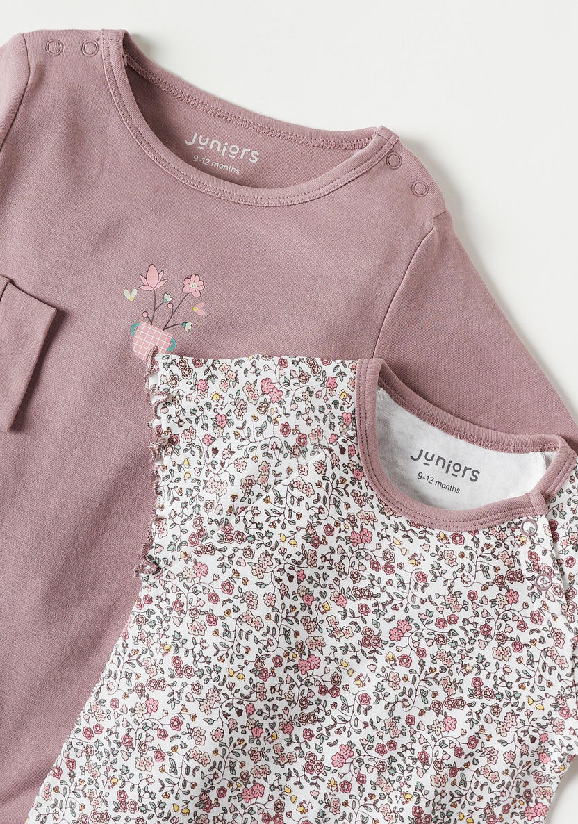 Juniors Floral Print Long Sleeves Sleepsuit and Romper Set-Sleepsuits-image-3