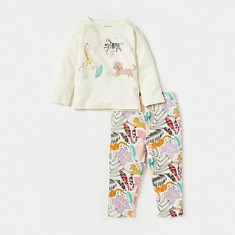 Juniors Tropical Print Long Sleeves T-shirt and Pyjama Set