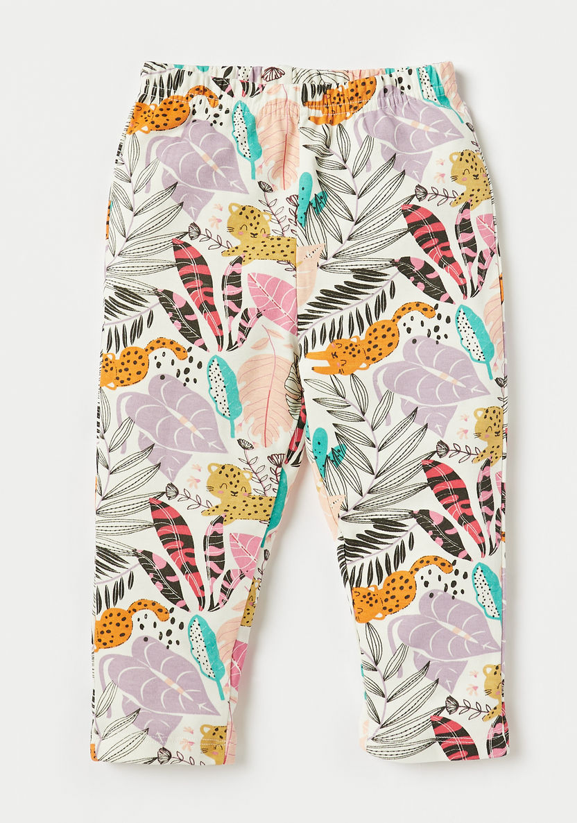 Juniors Tropical Print Long Sleeves T-shirt and Pyjama Set-Pyjama Sets-image-2