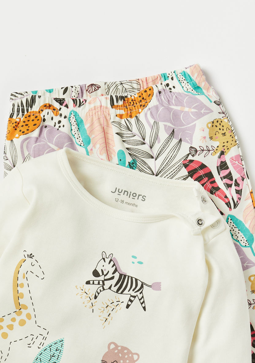 Juniors Tropical Print Long Sleeves T-shirt and Pyjama Set-Pyjama Sets-image-3