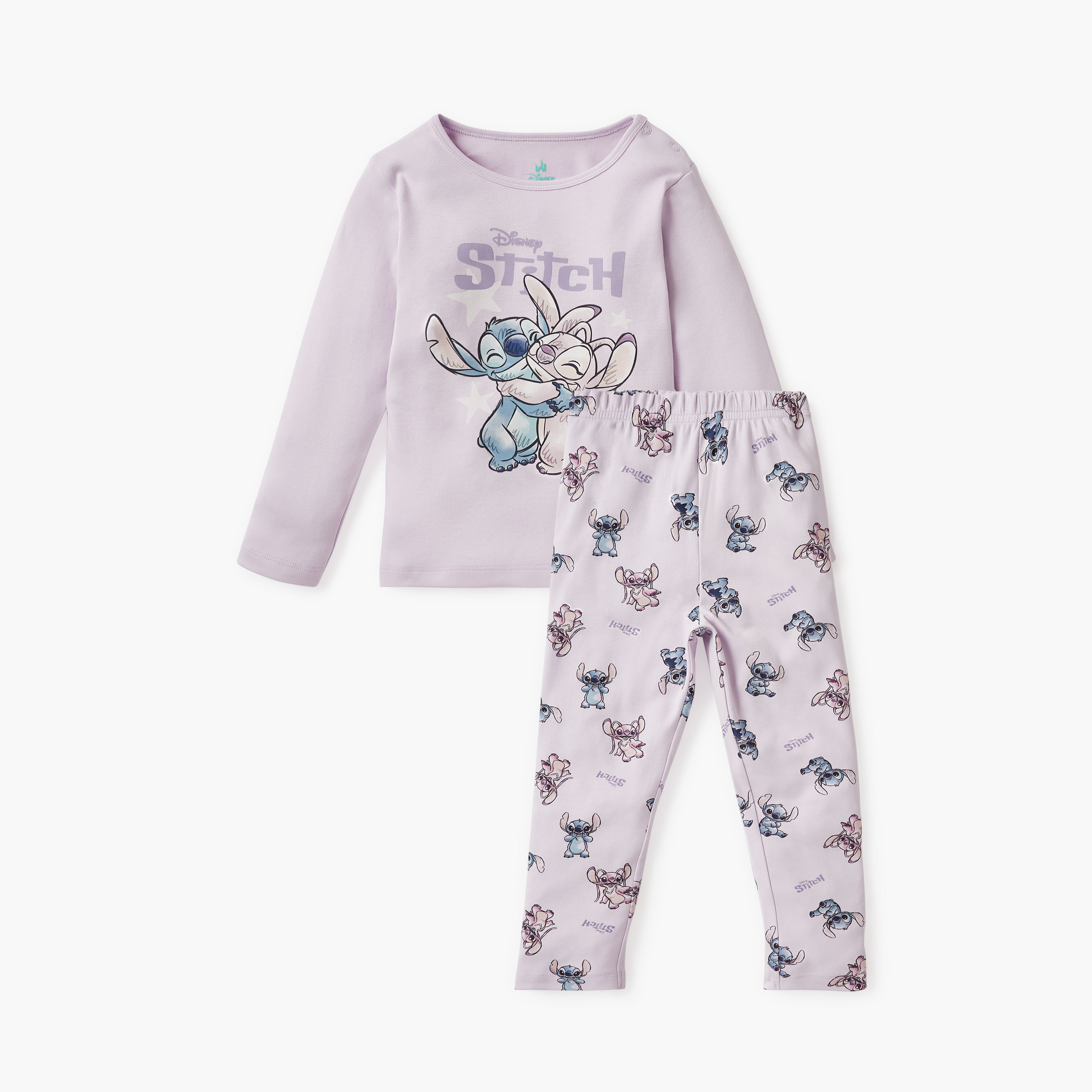 Disney Angel and Stitch Print T-shirt and Pyjama Set-baby-girls-clothing-nightwear-pyjamasets-image-1