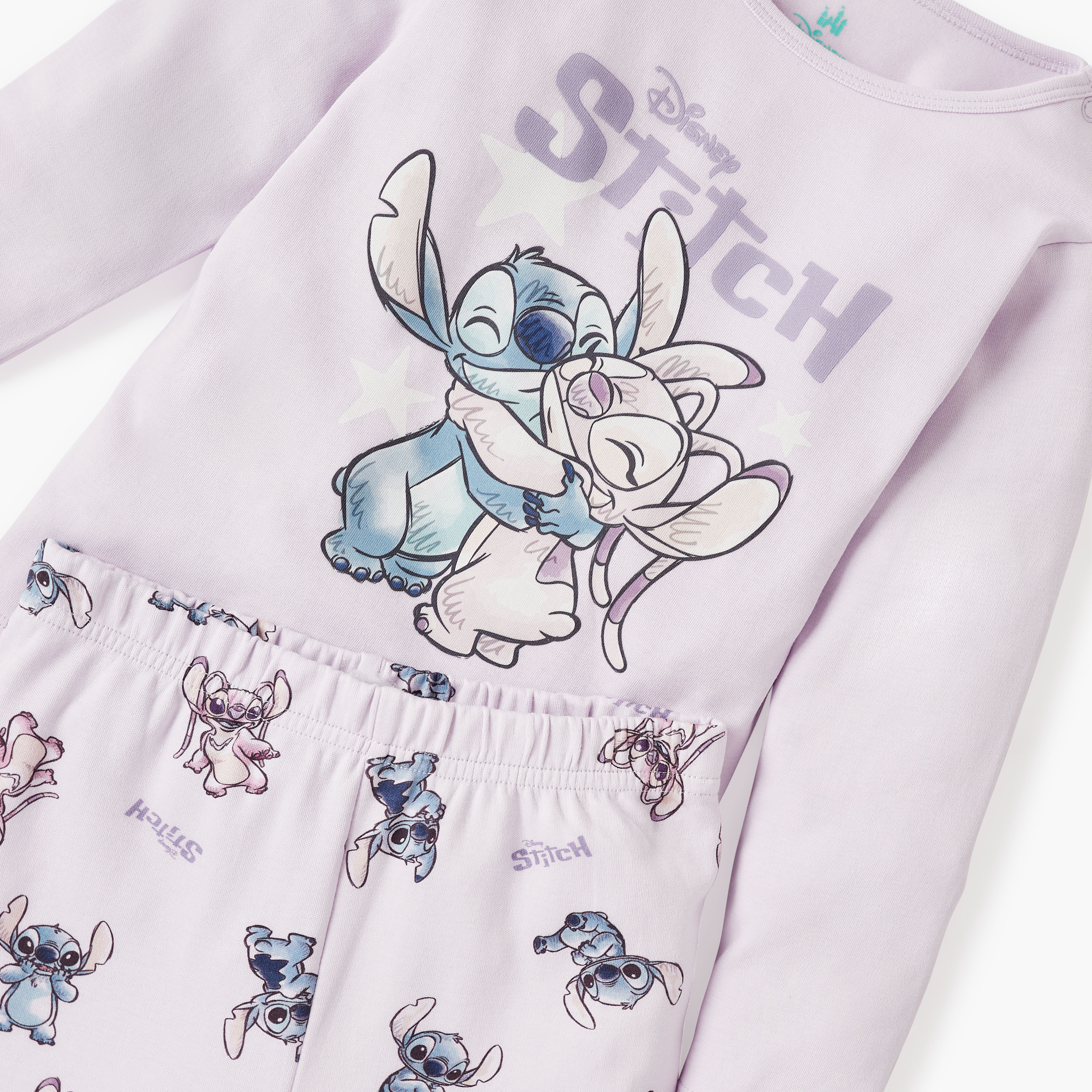 Disney Angel and Stitch Print T-shirt and Pyjama Set-baby-girls-clothing-nightwear-pyjamasets-image-4