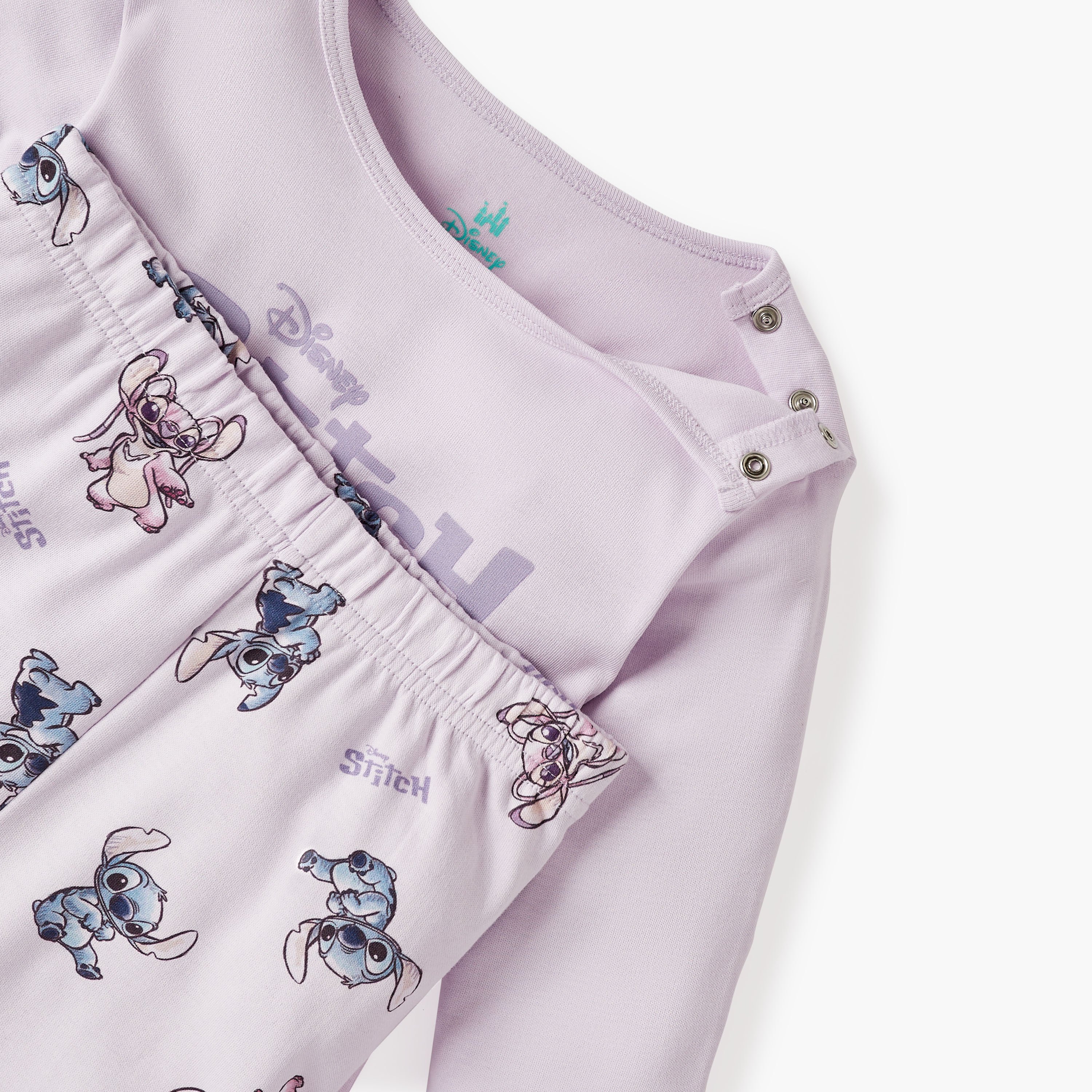 Disney Angel and Stitch Print T-shirt and Pyjama Set-baby-girls-clothing-nightwear-pyjamasets-image-5
