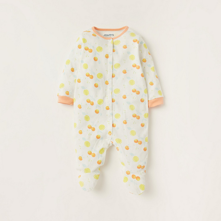 Juniors Printed Round Neck Sleepsuit with Long Sleeves - Set of 2