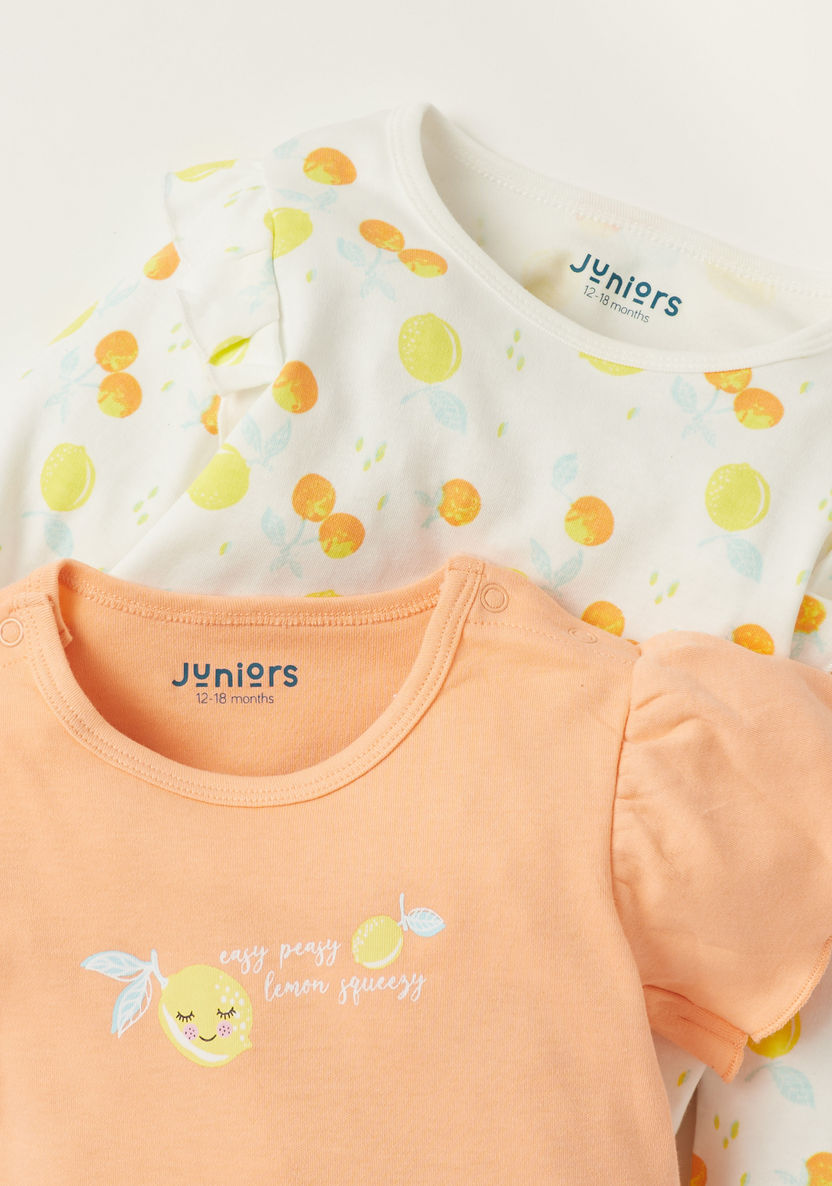 Juniors Printed Round Neck Sleepsuit- Set of 2-Multipacks-image-4