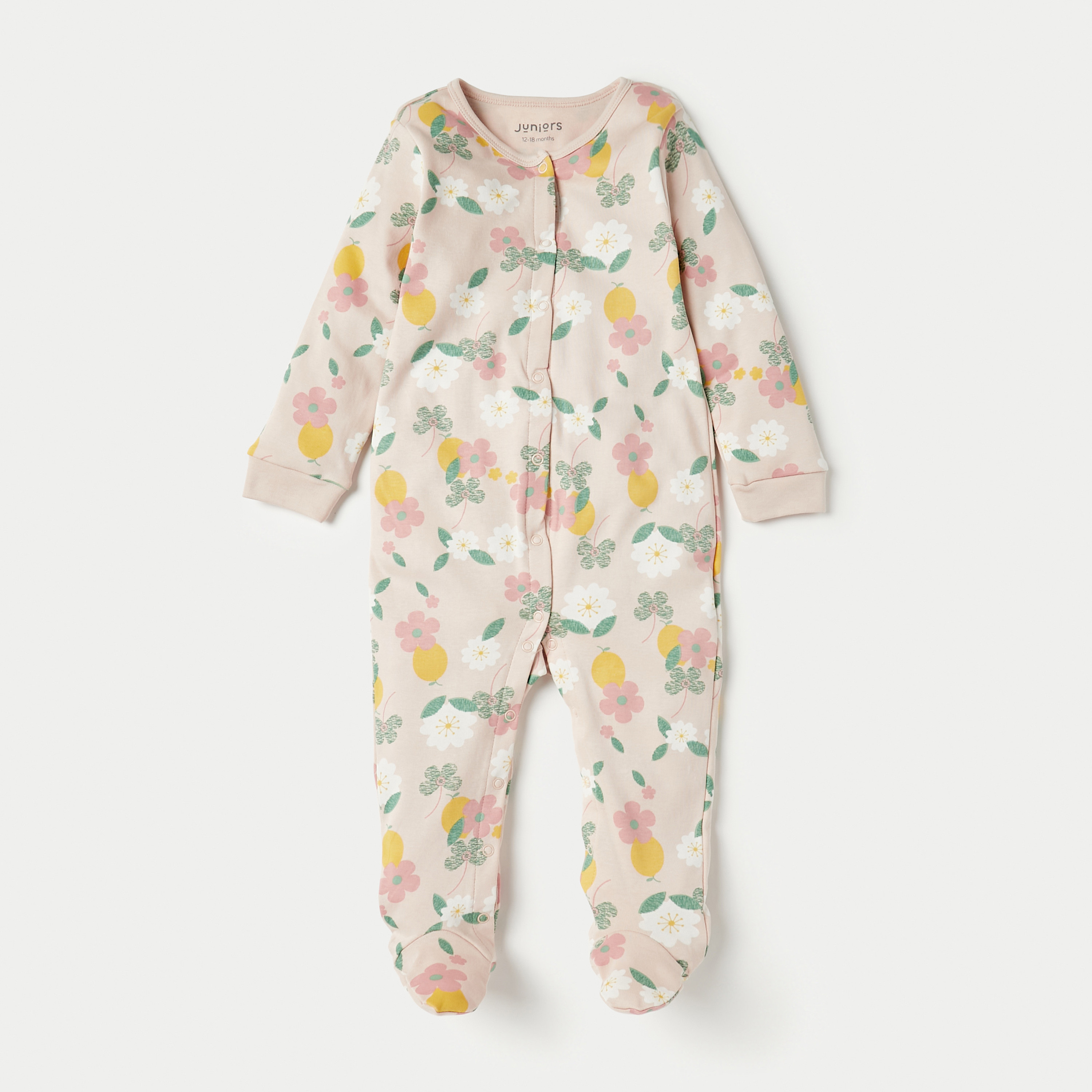 بدلة نوم بأكمام طويلة وإغلاق بأزرار كباسة وطبعات زهرية من جونيورز - طقم من قطعتين-baby-girls-clothing-nightwear-sleepsuits-image-2