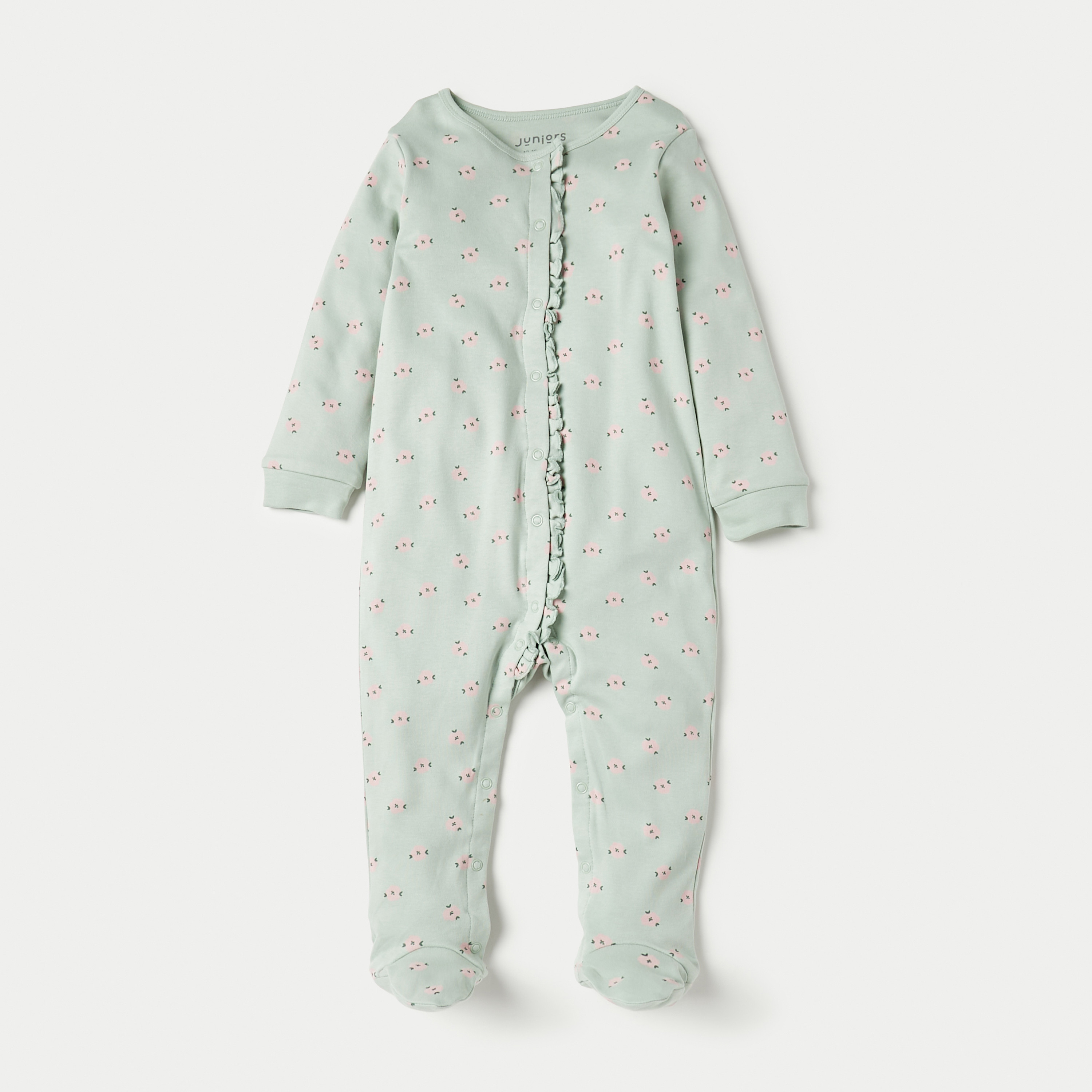 بدلة نوم بأكمام طويلة وإغلاق بأزرار كباسة وطبعات زهرية من جونيورز - طقم من قطعتين-baby-girls-clothing-nightwear-sleepsuits-image-3